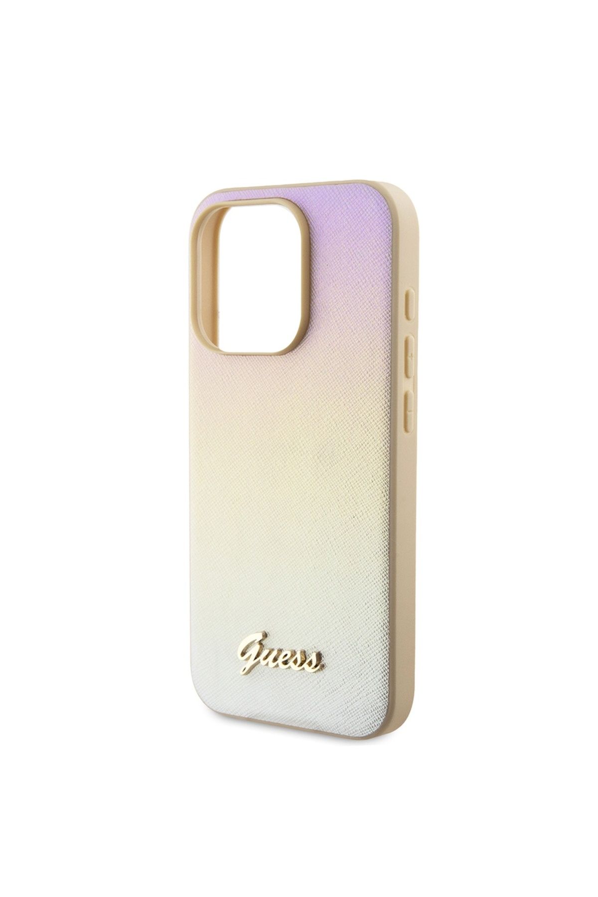 Guess-IPhone 15 Pro Max Case - Guess Saffiano Iridescent Script (GUHCP15XPSAIRSD) - Gold 5