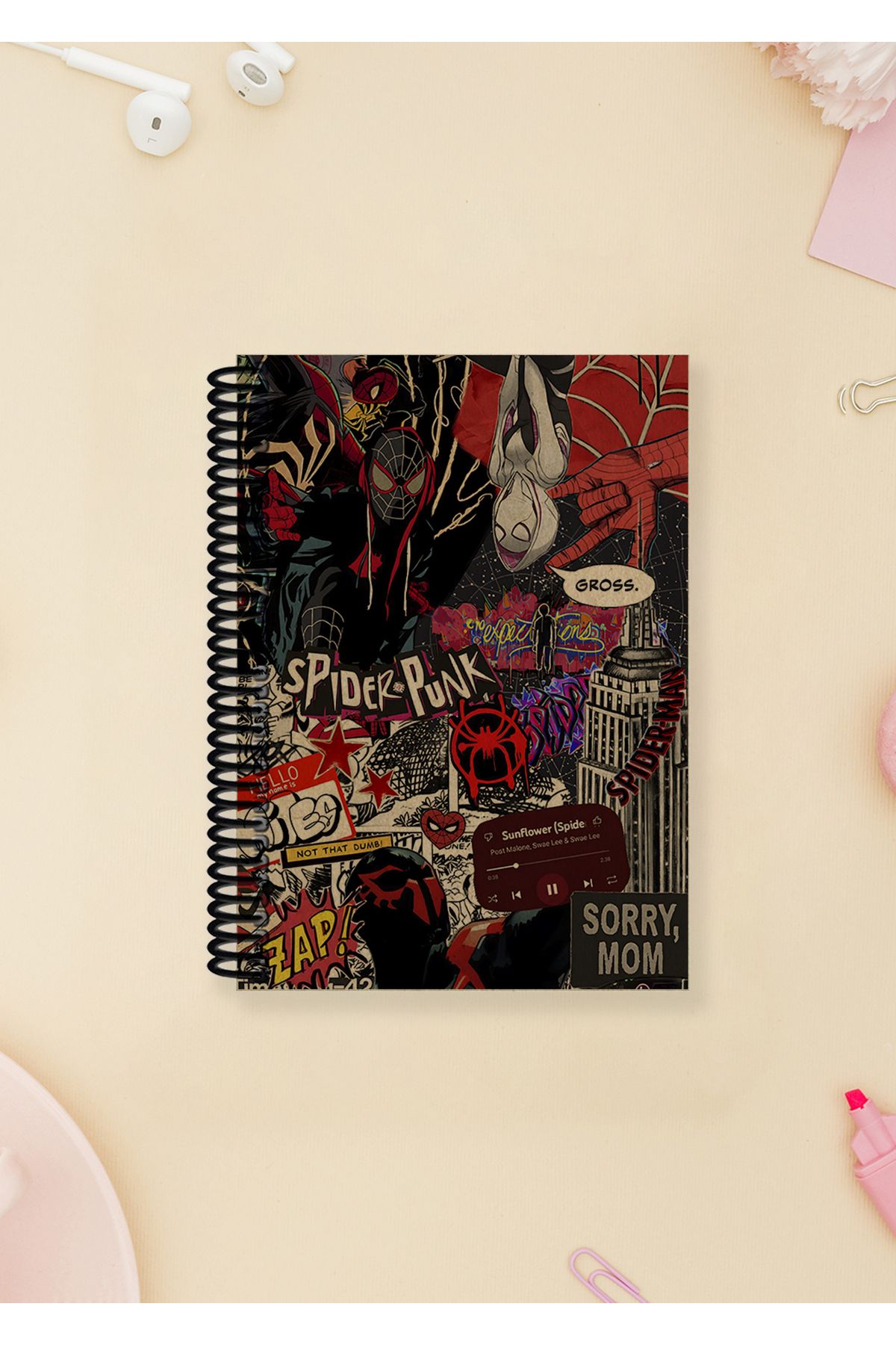 Ludios SpiderPunk Kolaj A6 Çizgisiz Kraft Kapaklı Not Defteri (100 Sayfa)