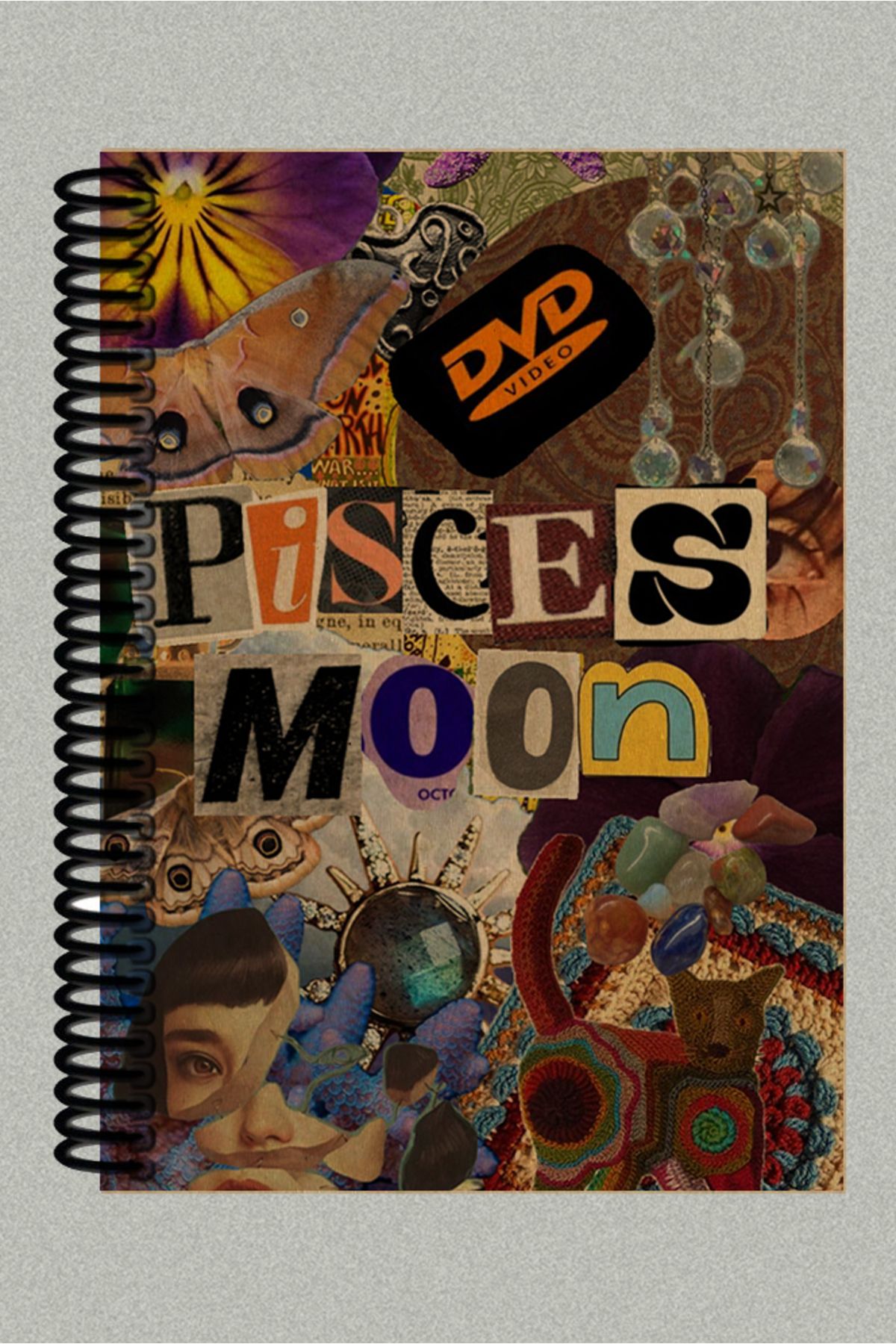 Ludios Pisces Moon Kolaj Spiralli A5 Çizgisiz Kraft Kapaklı Defter (200 Sayfa)