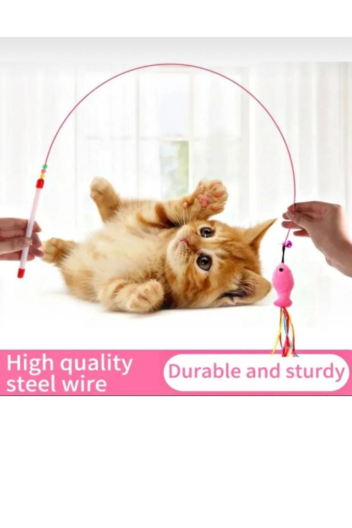 Petesia Balık Uçlu Kedi Oyun Oltası – Interaktif Püsküllü Kedi Oyuncağı