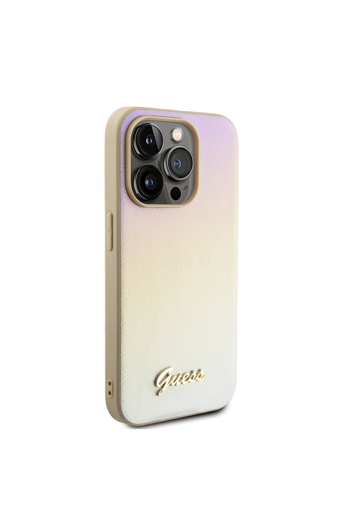 Guess-IPhone 15 Pro Max Case - Guess Saffiano Iridescent Script (GUHCP15XPSAIRSD) - Gold 4