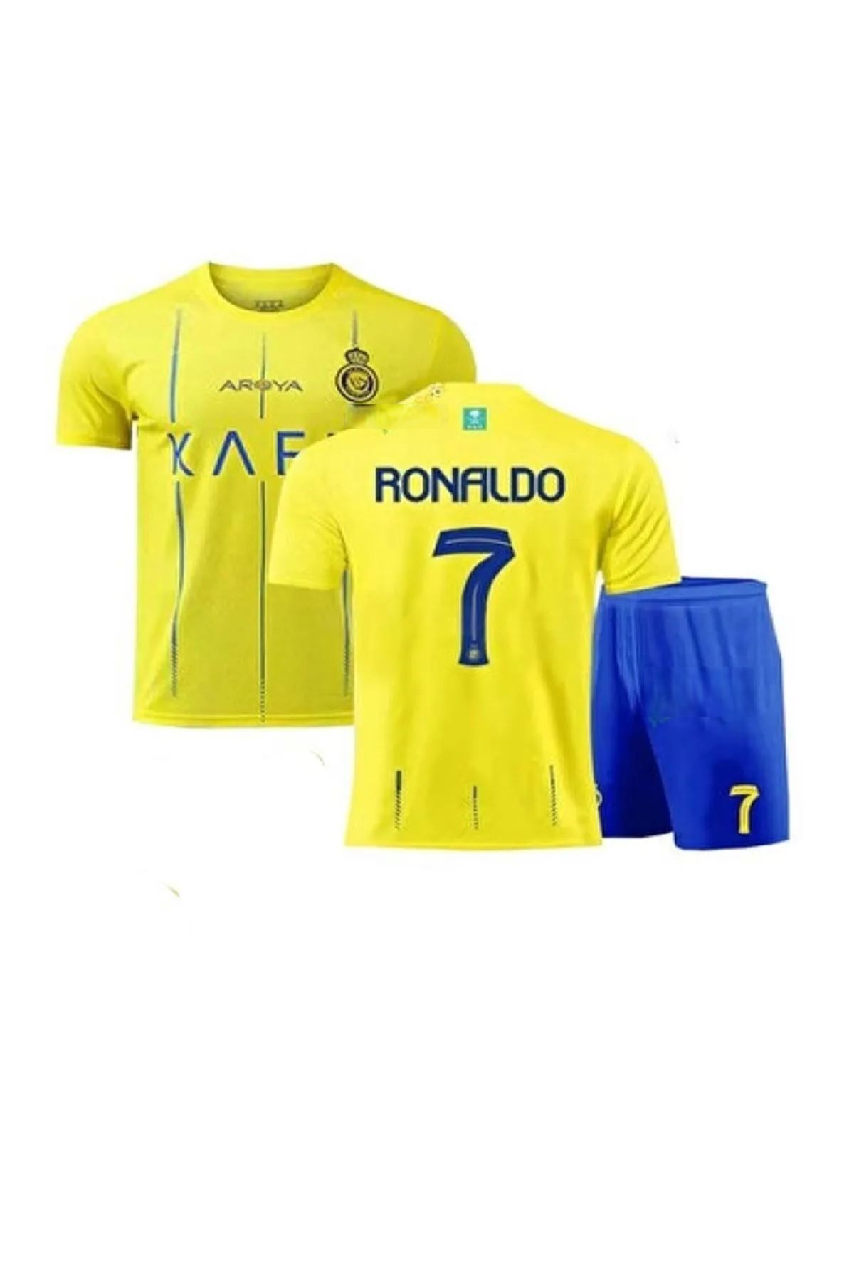 TETYS Sarı All Nassr Ronaldo İç Saha Takım Çocuk Alt-Üst Takım T-Shrt +Şort Halısaha ALLNASR-R.O.NAL.DO