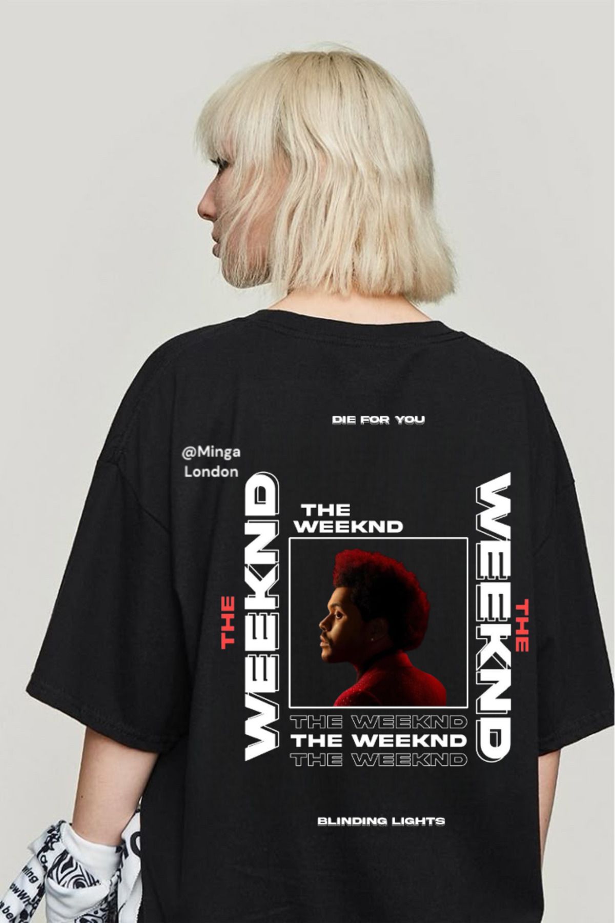Minga London Siyah The Weekend Collage Sırt Baskılı Oversize Tshirt -Minga London
