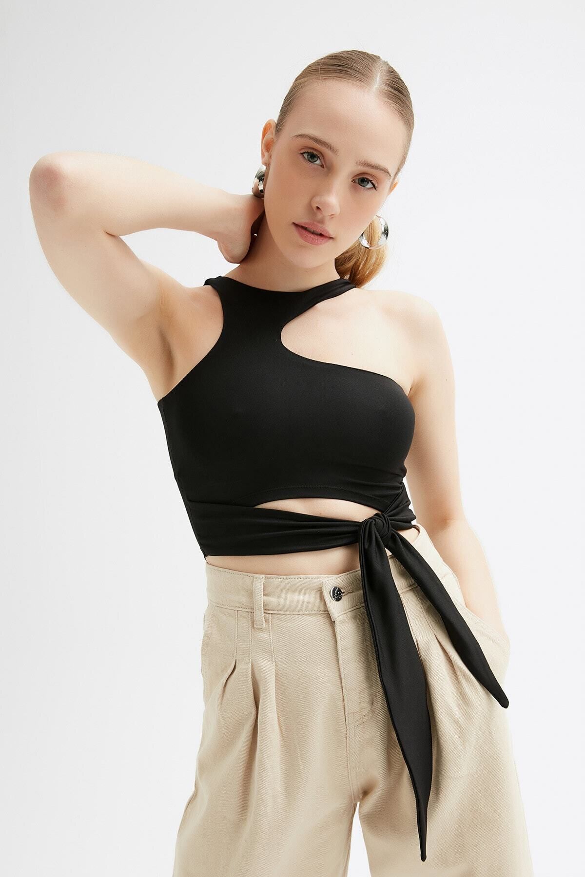 Stile Bella Kadın Tactel Bağlamalı Crop Bluz