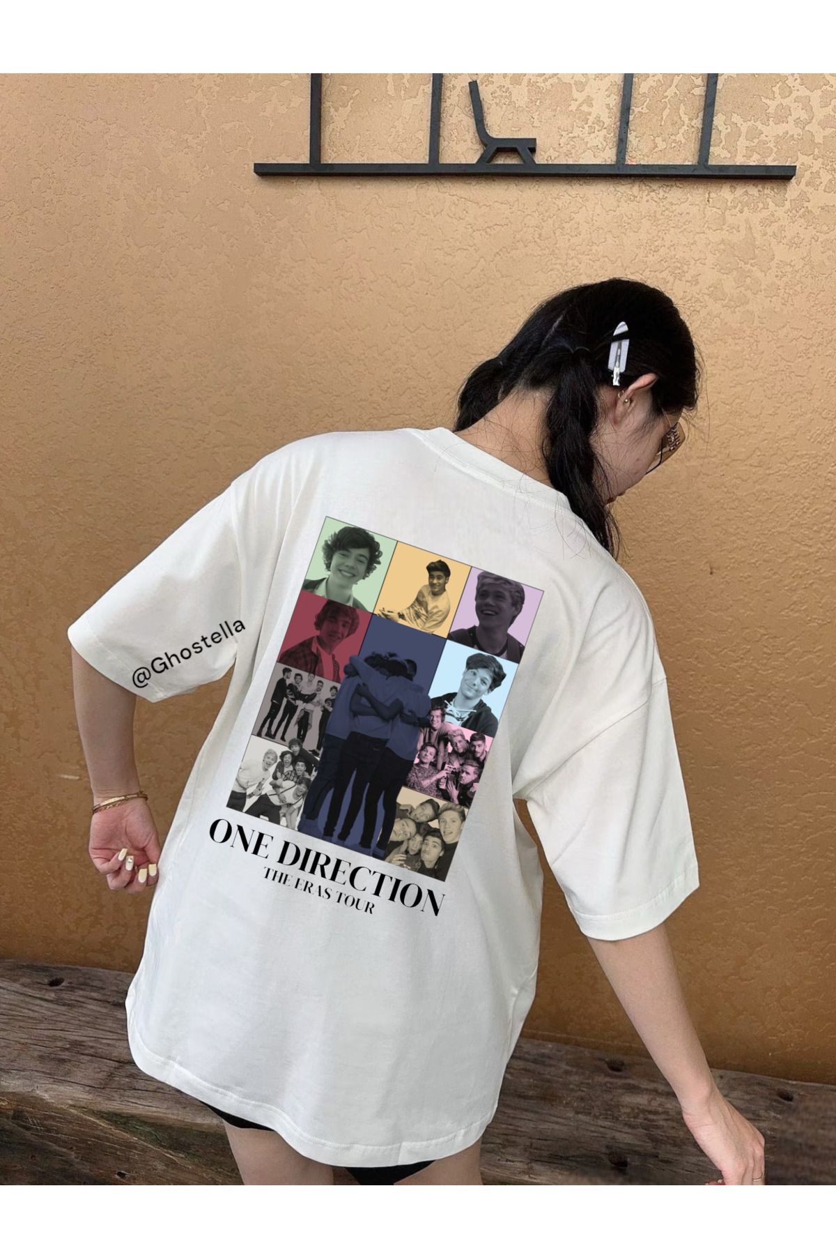 Minga London Beyaz One Direction The Eras Tour Baskılı Oversize Unisex Tshirt -Ghostella