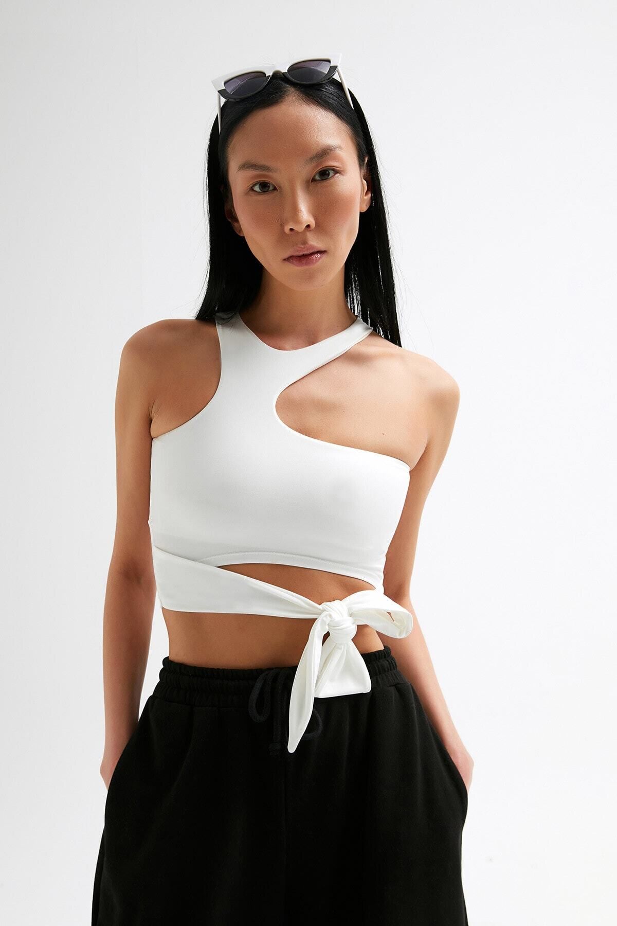 Stile Bella Kadın Tactel Bağlamalı Crop Bluz