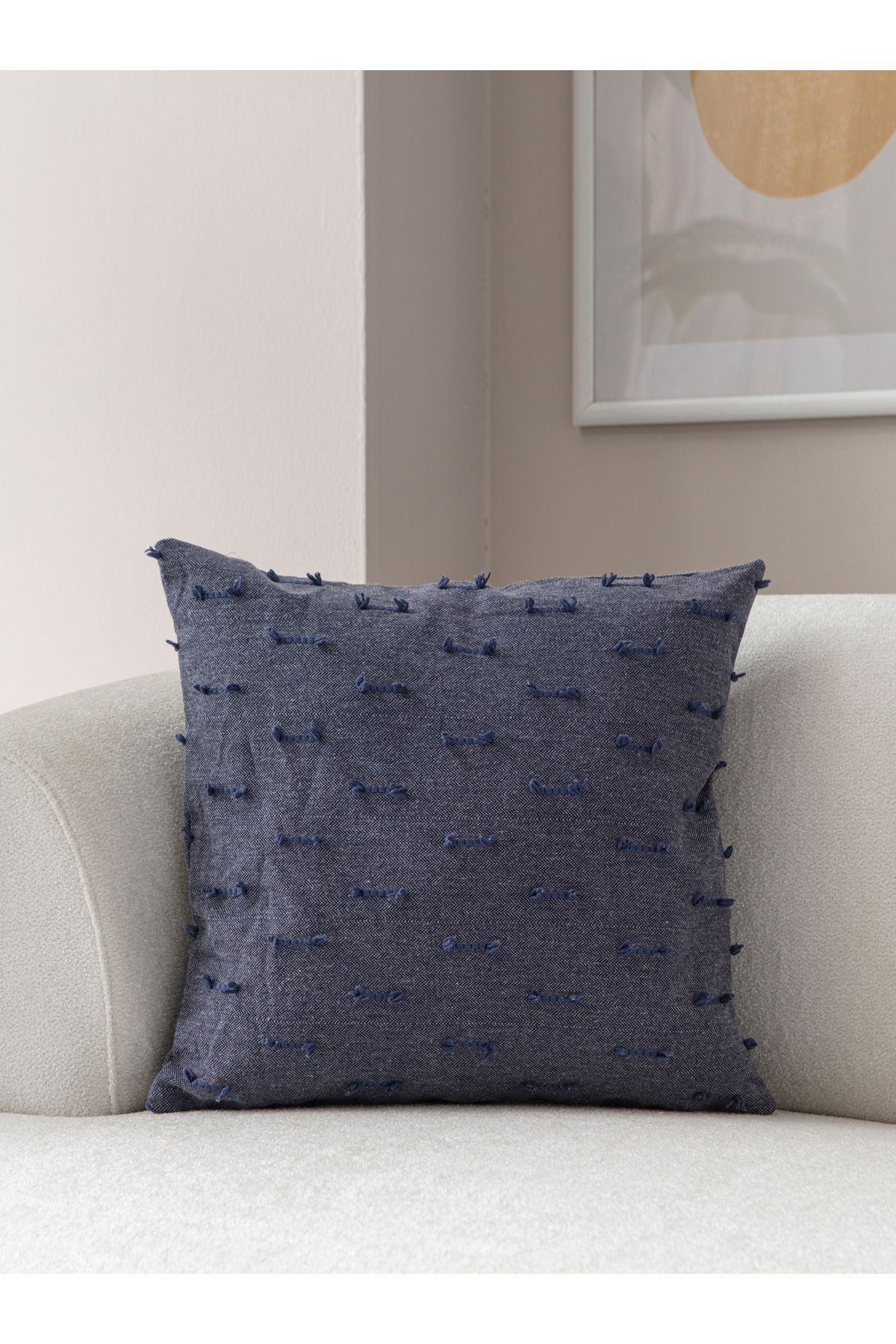 WoodyMaison Ritim Desenli 4'Adet Punch İşlemeli Keten Kırlent Kılıfı 43x43cm, Dekoratif Kırlent Kılıfı