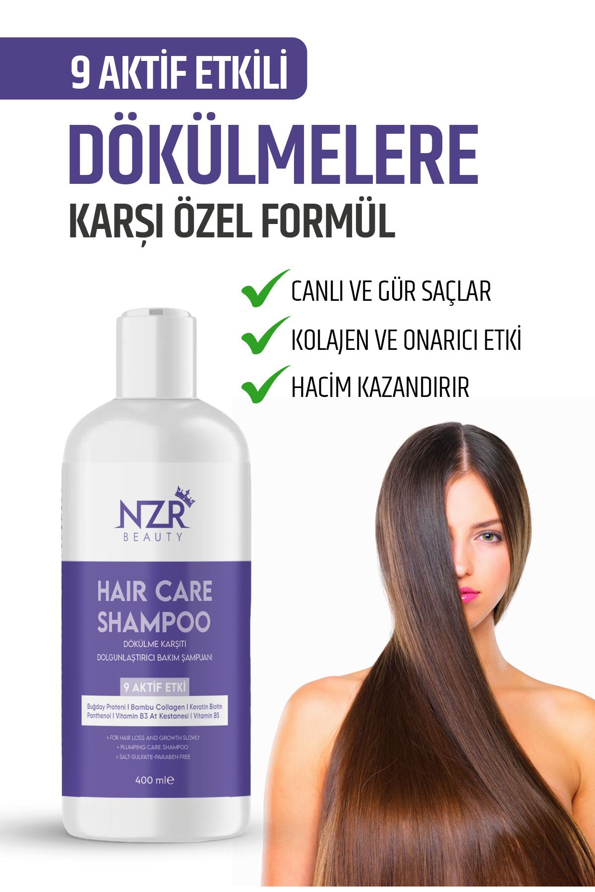 NZR BEAUTY Kolajen Ve Keratin Saç Dökülmesine Karşı Hızla Saç Uzatan Dolgunlaştırıcı Onarıcı Besleyici Şampuan