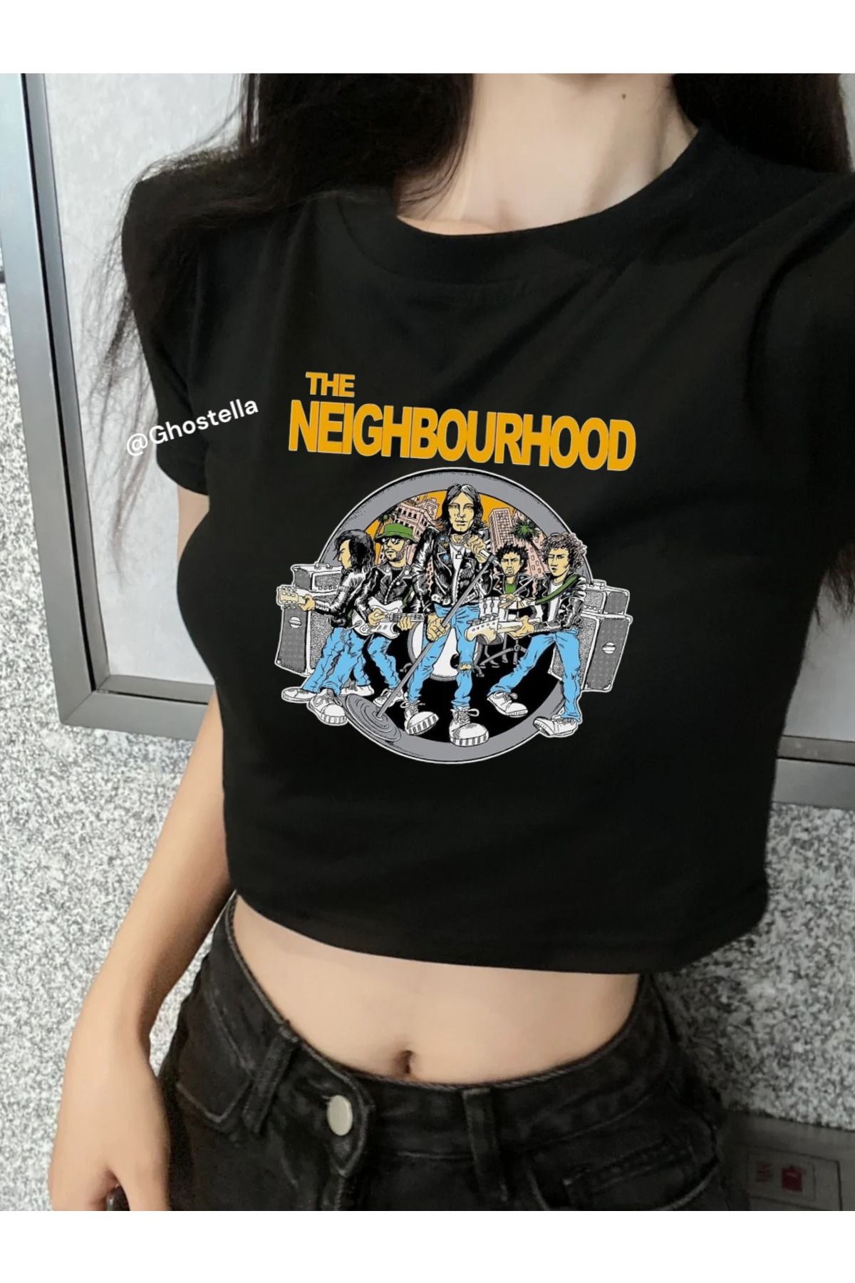 Minga London Siyah The Neighbourhood Crop Bluz -Ghostella