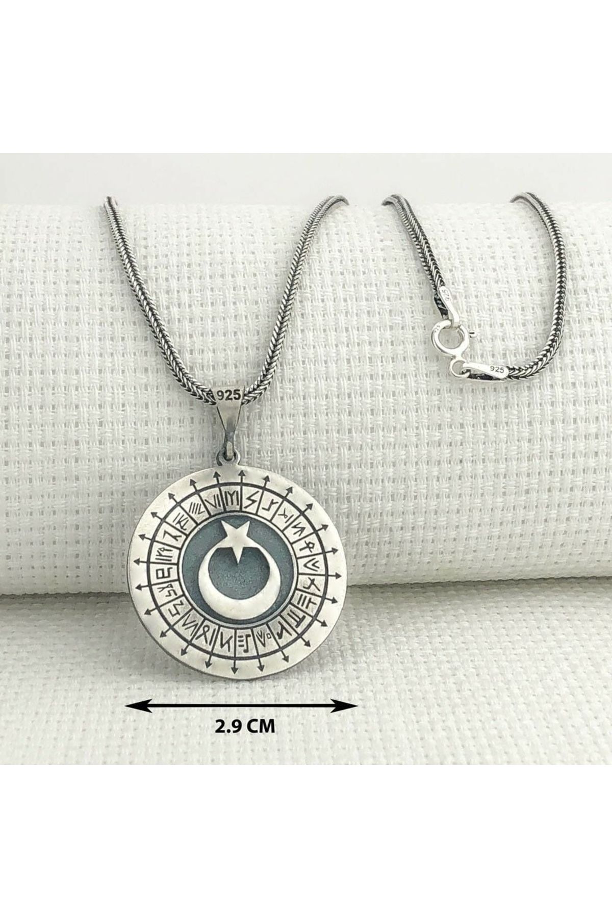 MODA925 925 Ayar Gümüş Türk Boyları Simgeli Ayyıldız Gümüş Kolye