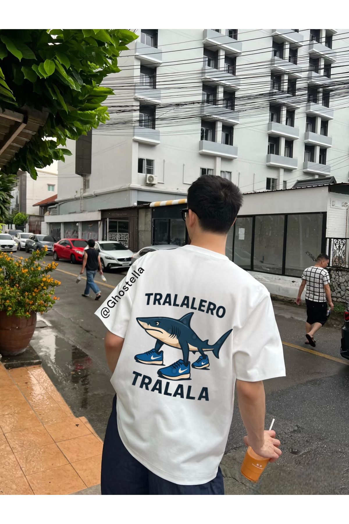 Minga London Beyaz Tung Tung Tralala Baskılı Oversize Unisex Tshirt -Ghostella