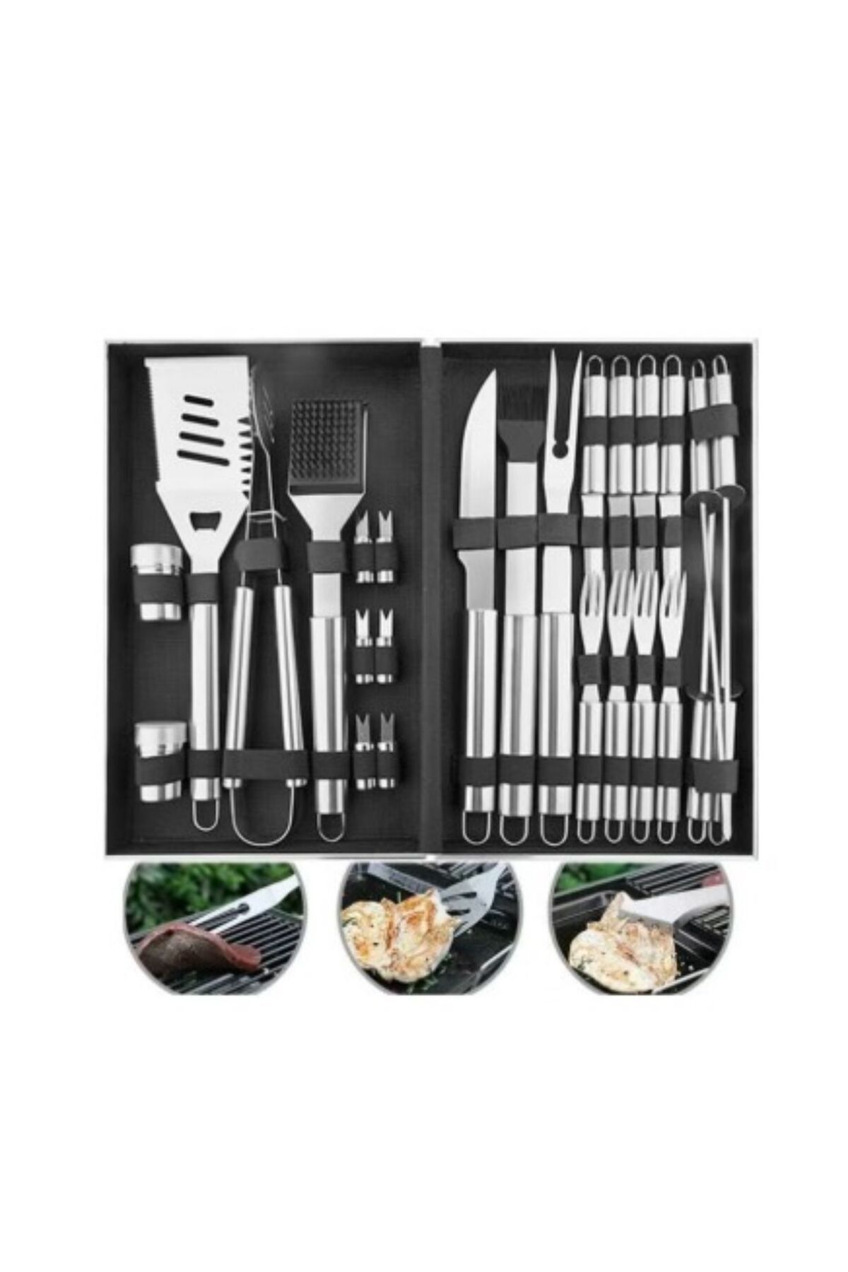 Generic Paslanmaz Çelik Barbekü Alet Seti Alüminyum Kasa Açık Hava Kampı Piknik Barbekü Izgara