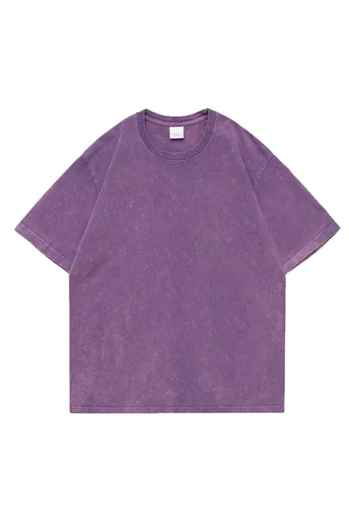 BALİNA Mor Vintage Streetwear Unisex Yıkamalı Kumaş Unisex T-shirt THE SOLO