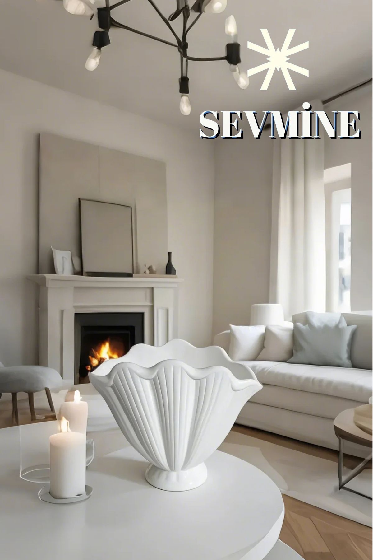 Beyaz 16 Cm Beton Istiridye Vazo - El Yapımı, Bohem & Iskandinav Tarz, Hediyelik Dekoratif Obje