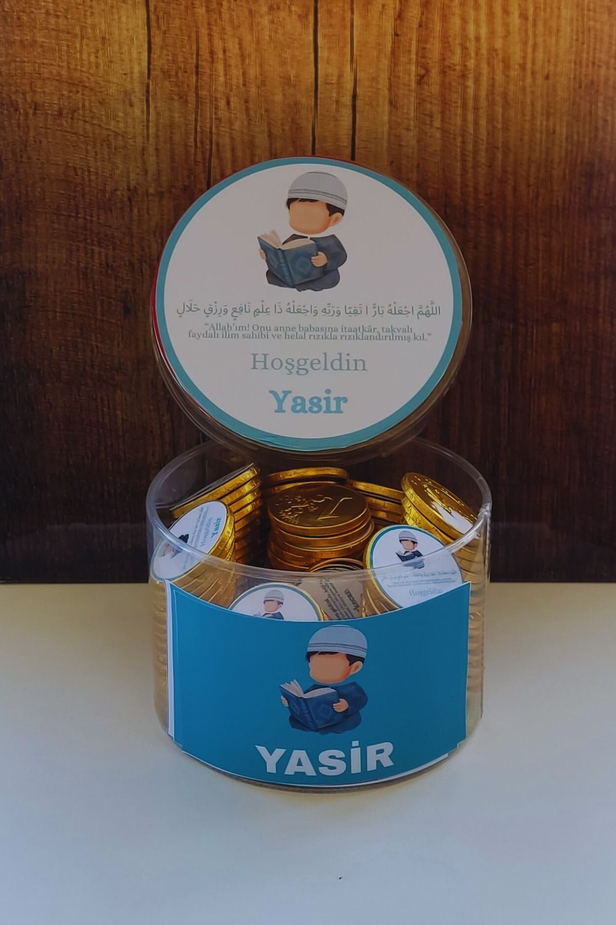 afyoresel 100 Adet İslami Hediyelik Erkek Bebek Konfiseri Çikolata