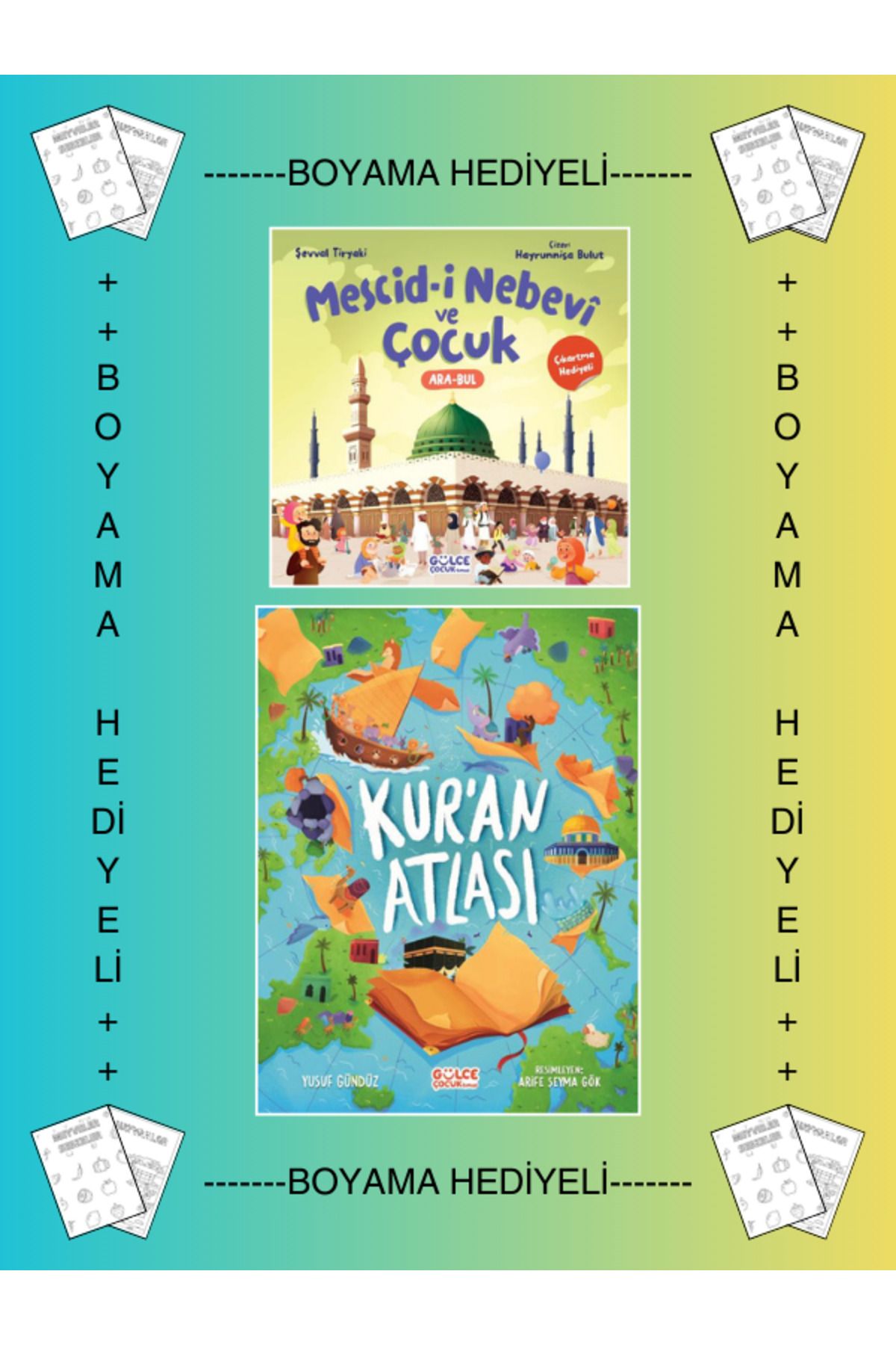 Timaş Çocuk Boyamalı - Mescidi Nebevi ve Çocuk - Kuran Atlası