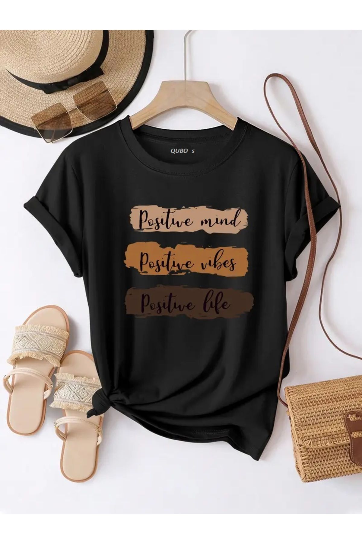 qubo sportswear & company qubo Unisex Oversize Baskılı Pamuklu Bisiklet Yaka Kısa Kollu SİYAH T-shirt