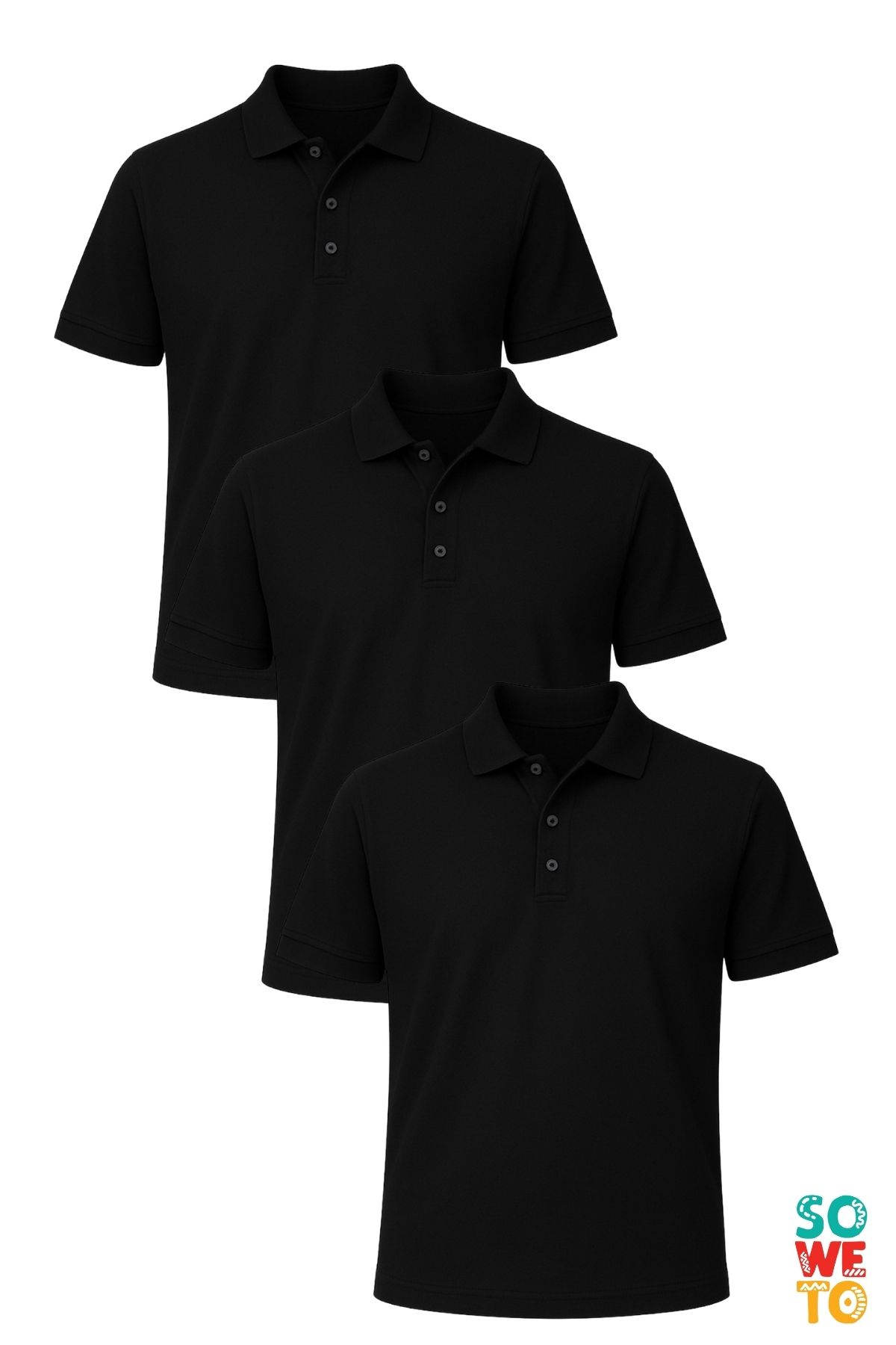 Soweto Erkek Düğmeli Kısa Kol Regular Fit %100 Pamuklu Polo Yaka 3'lü Basic T-Shirt