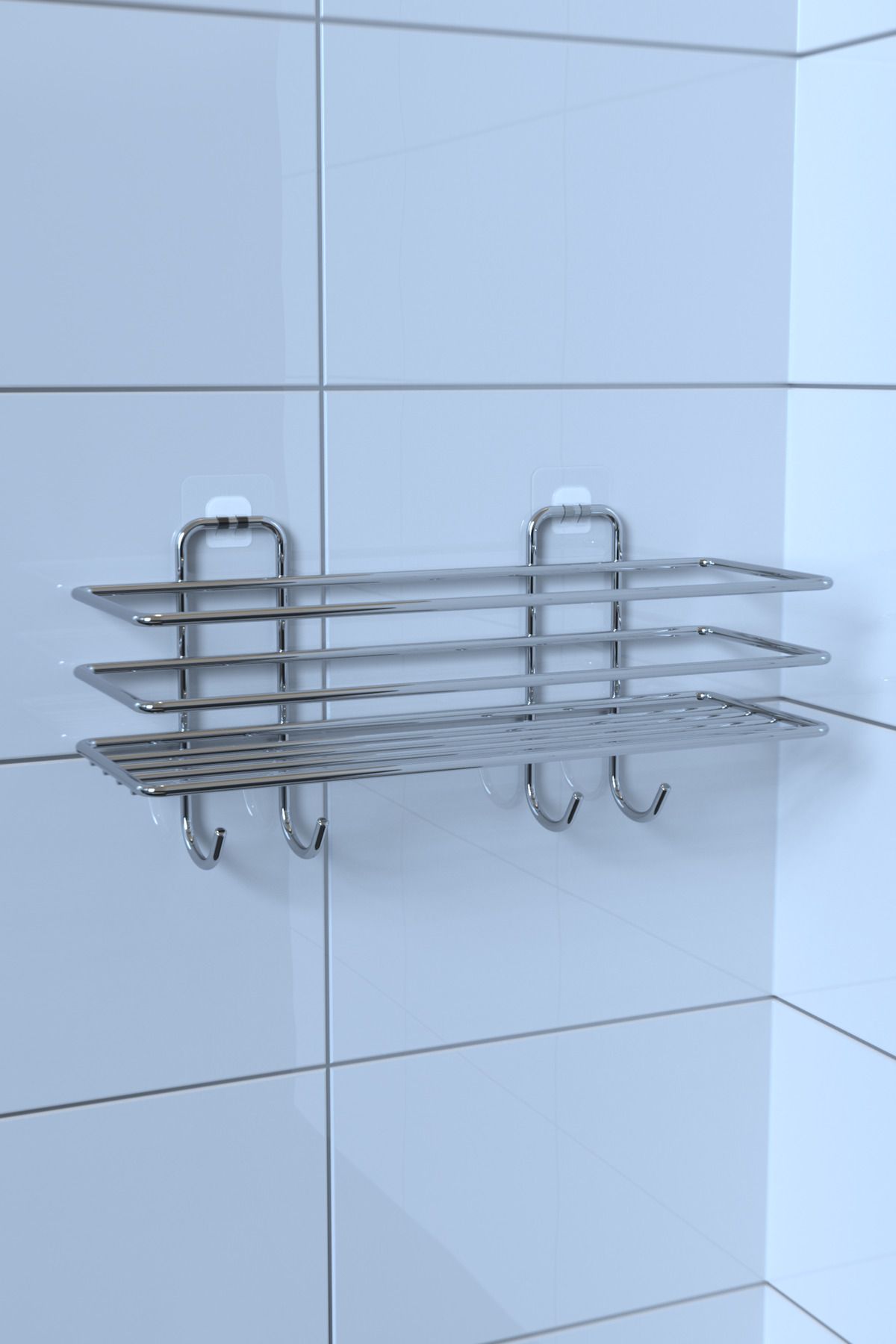 Alper Banyo Krom Yapışkanlı 4 Kancalı Banyo ve Mutfak Düzenleyici Mat Duş Askısı