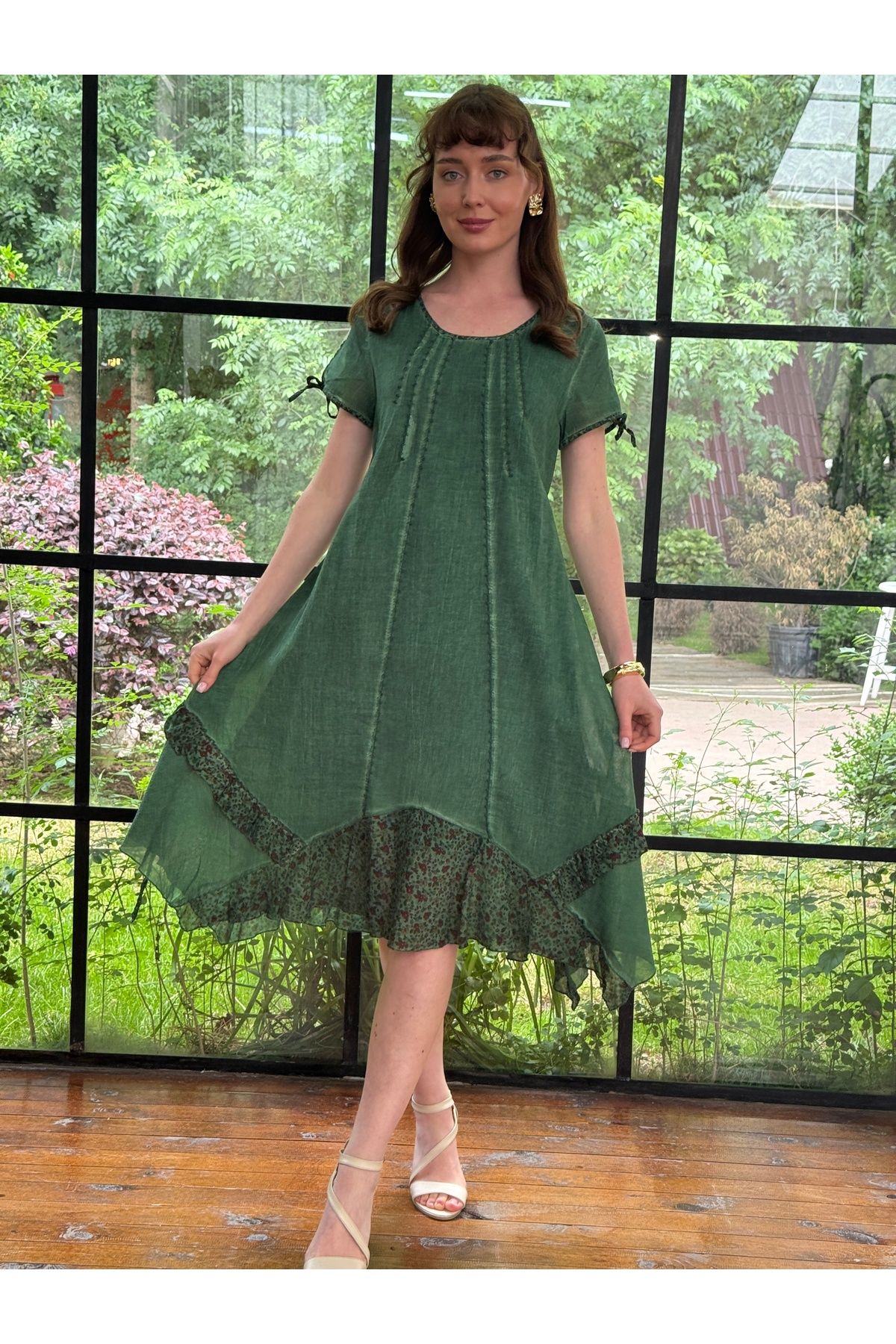 Butik Esra Kandemir YAZLIK YIKAMALI KUMAŞ PAMUKLU ETNİK ELBİSE