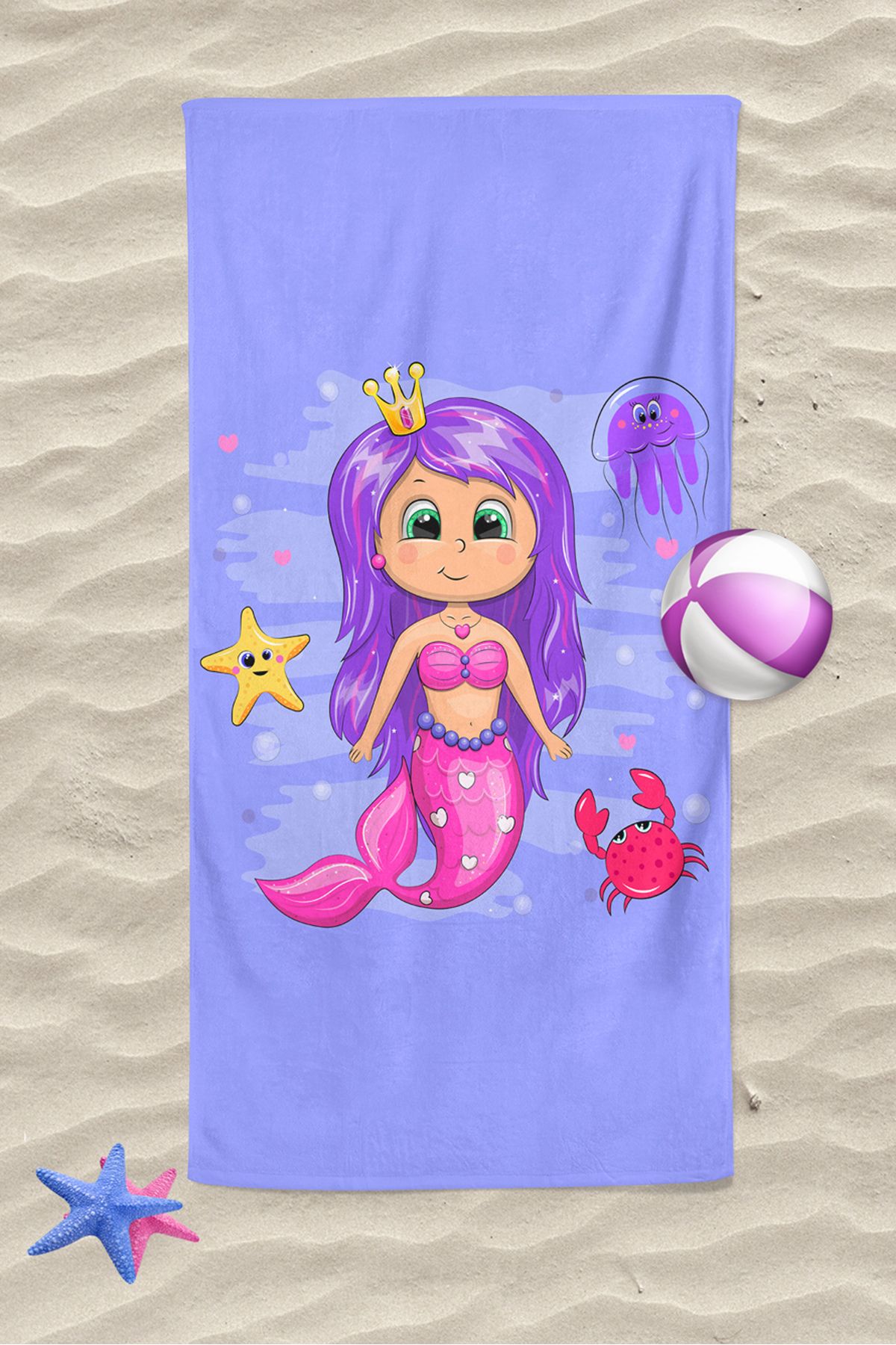 Erays Home Prenses Deniz Kızı Kız Çocuk Desenli Baskılı Plaj Havlusu Kız Çocuk Plaj Havlusu Beach Towel