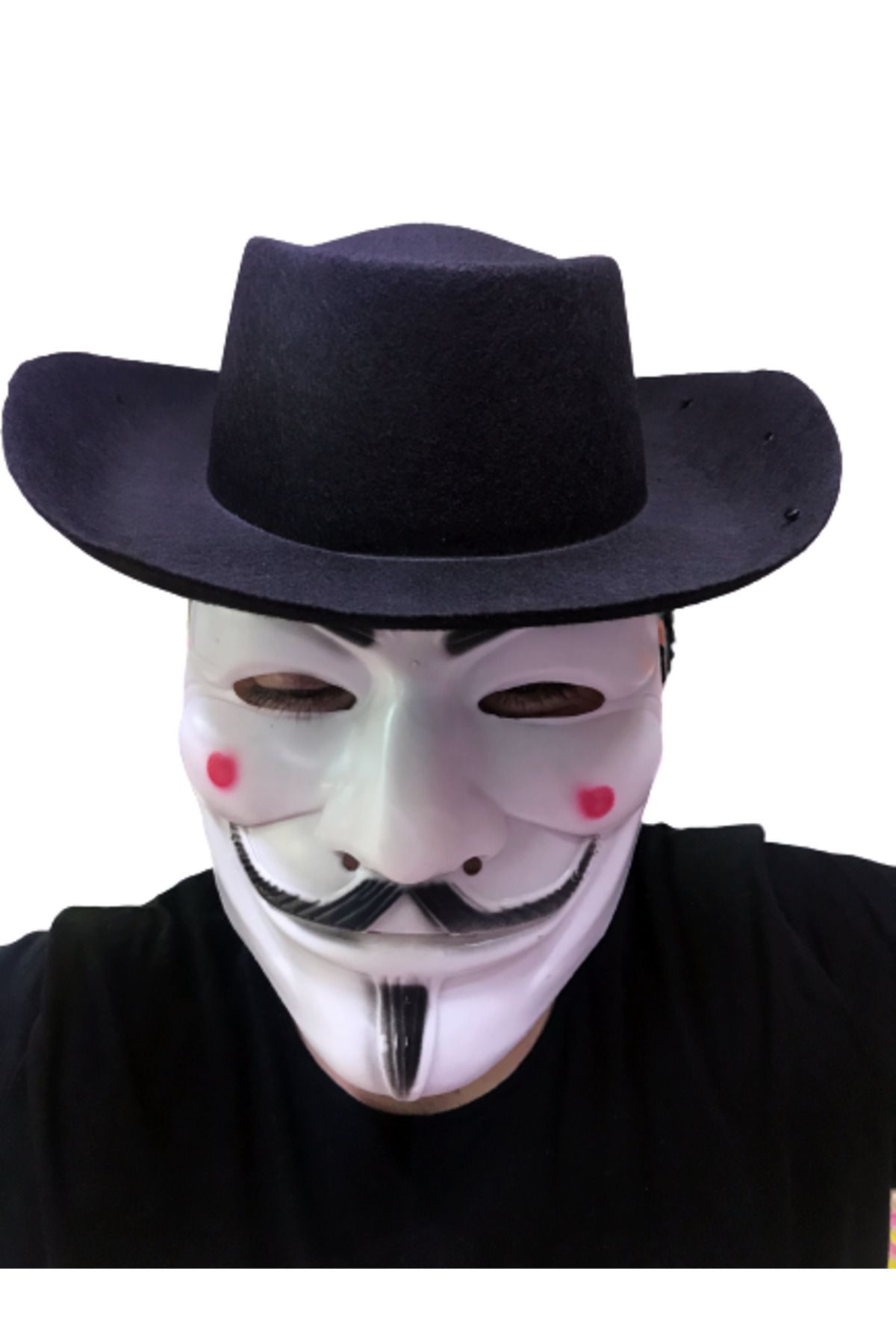 ESZ LİFE Siyah Renkli Delikli Çocuk Boy Vendetta Şapkası ve Vendetta Maskesi