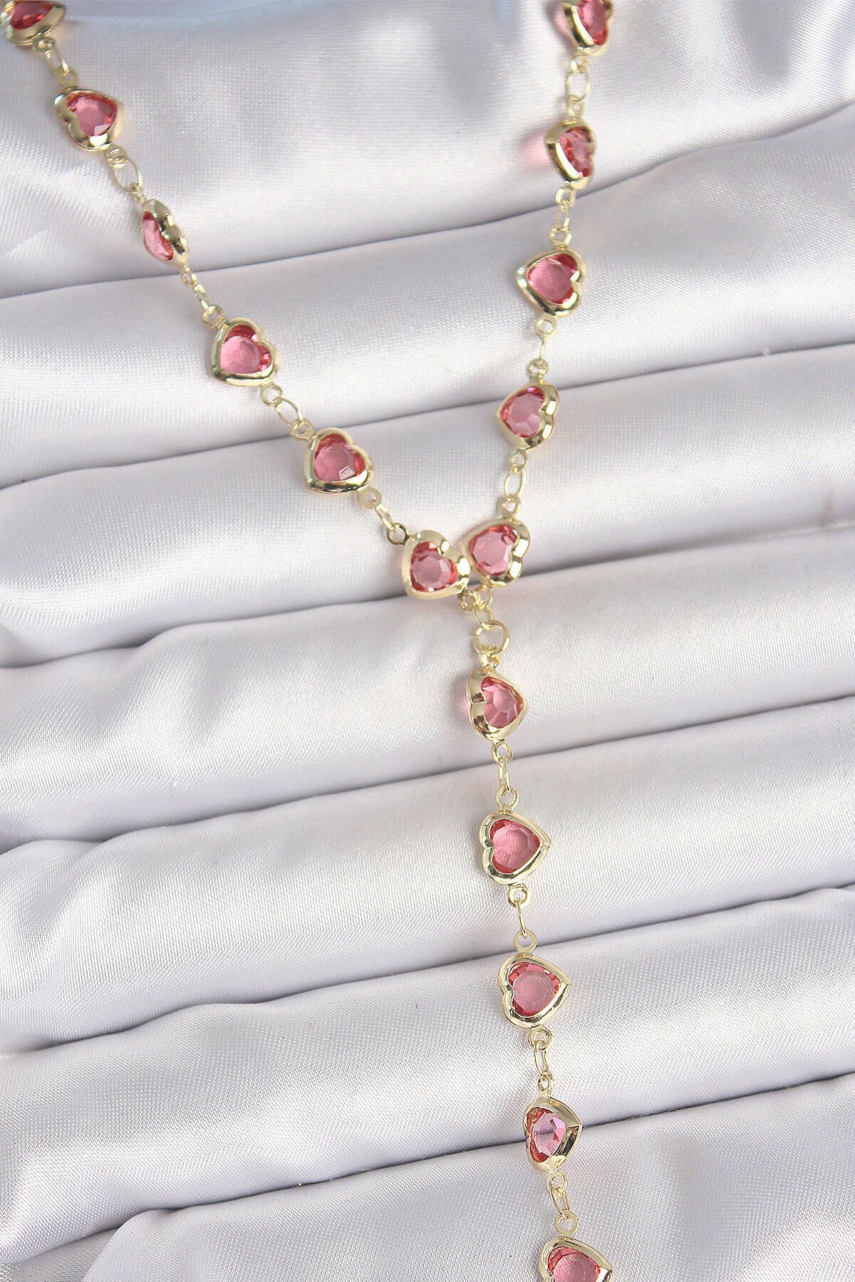 Clariss Gold Pembe Renk Kalp Figürlü Zirkon Taşlı Y Pirinç Kolye