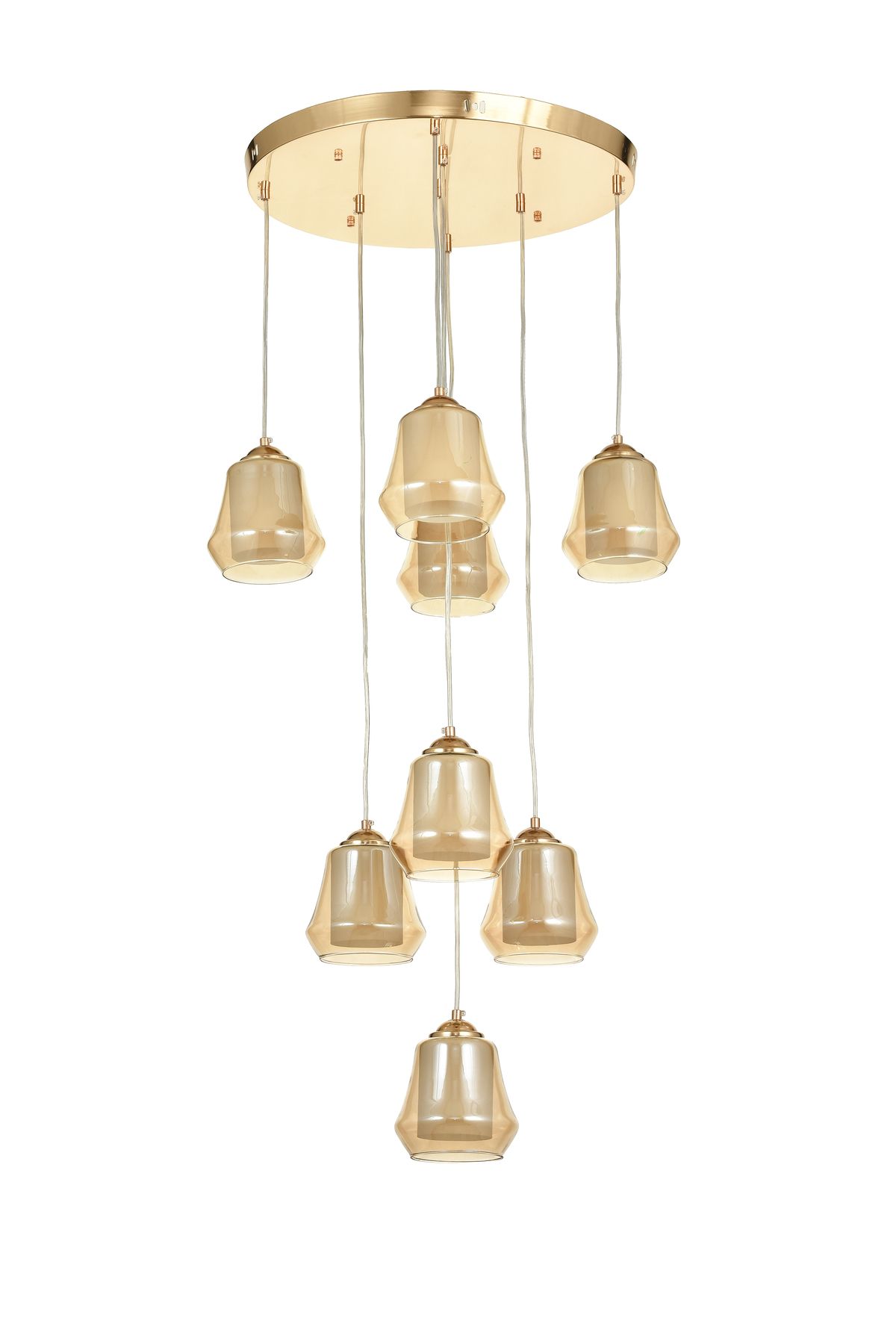 Avizemoda Venita 8 li Bal+Beyaz Çift Camlı Salon Oturma Odası Modern Sarkıt Avize - (Gold Kaplama)