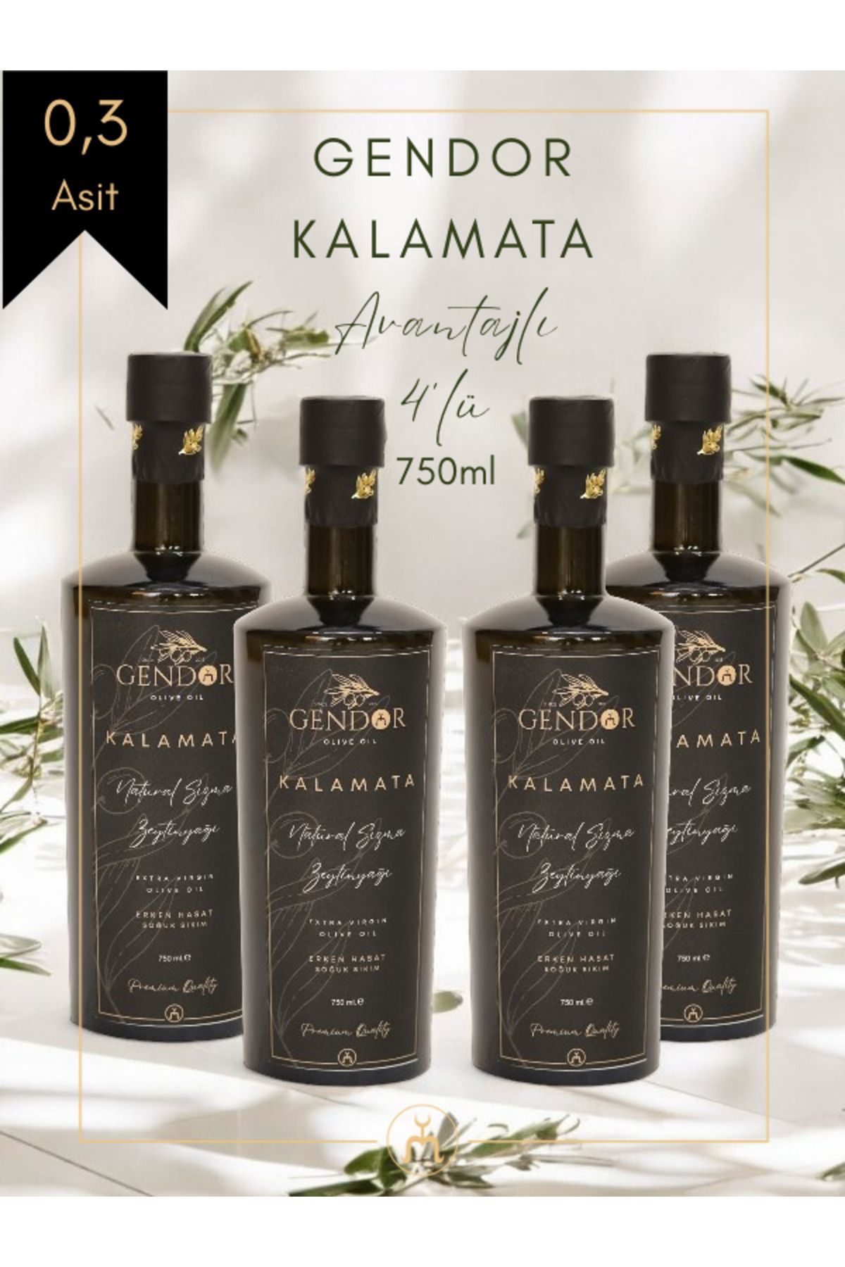 Gendor Olive Oil Kalamata İlk Hasat Natural Sızma Zeytinyağı 750ml *4