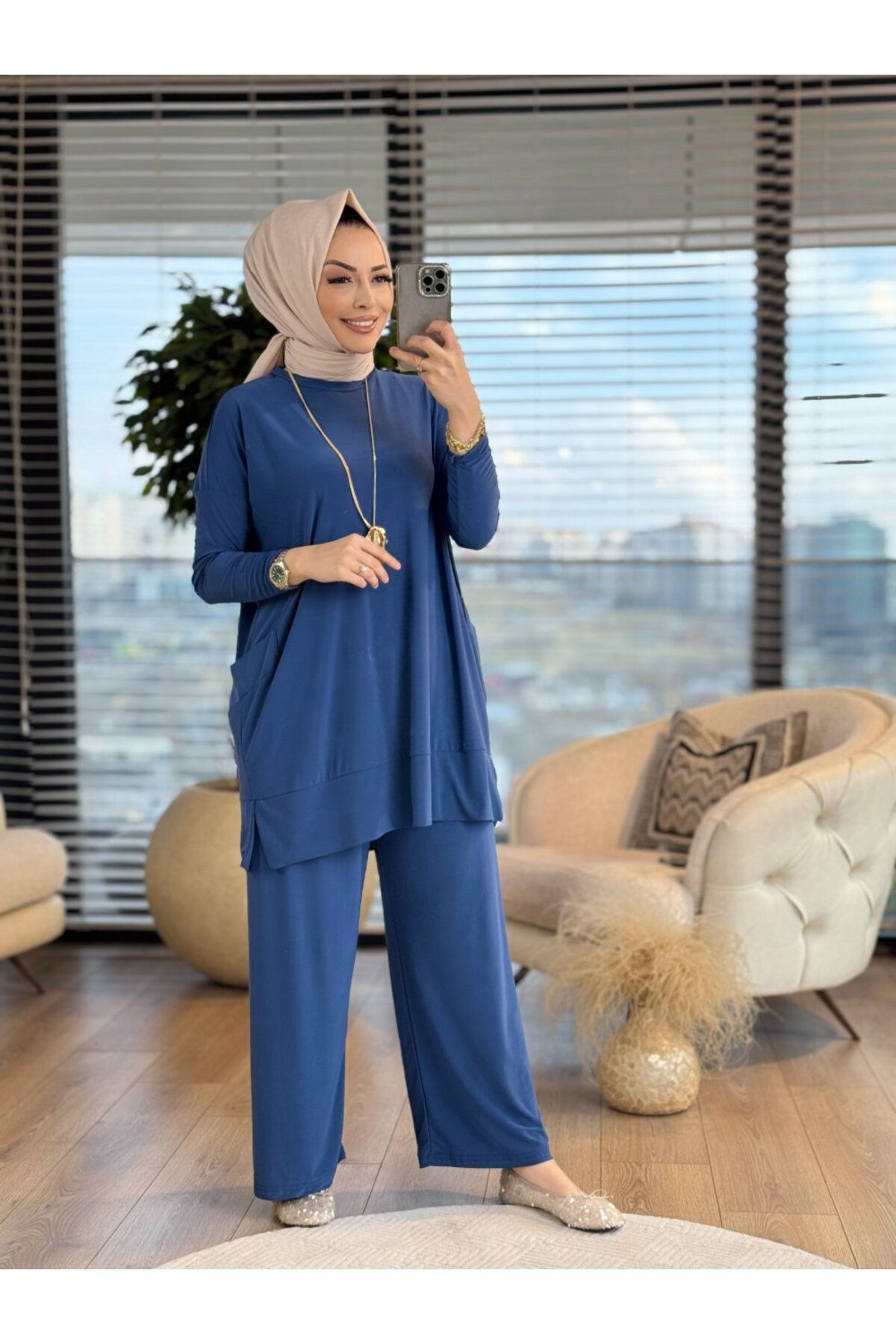 Afili Kadın Yanları Cepli-Pantolon Beli Lastikli Sandy Takım