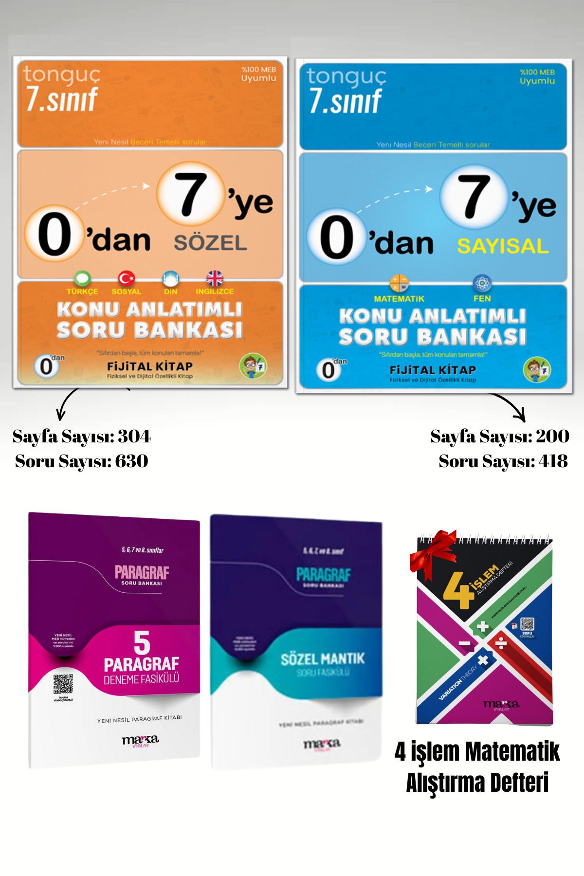 Tonguç Yayınları 0'dan 7'ye Sayısal ve Sözel Konu Anlatımlı Soru Bankası SET + Paragraf Soru Fasikülleri