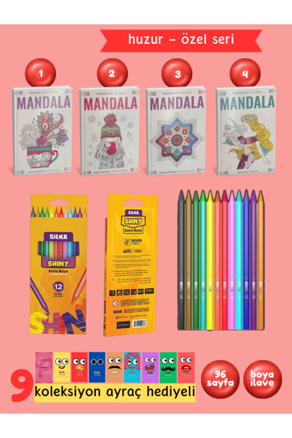 Pembe Pasaj Yetişkinler İçin Mandala Boyama Kitabı Büyükler İçin Mandala Terapi Seti 3 Kitap