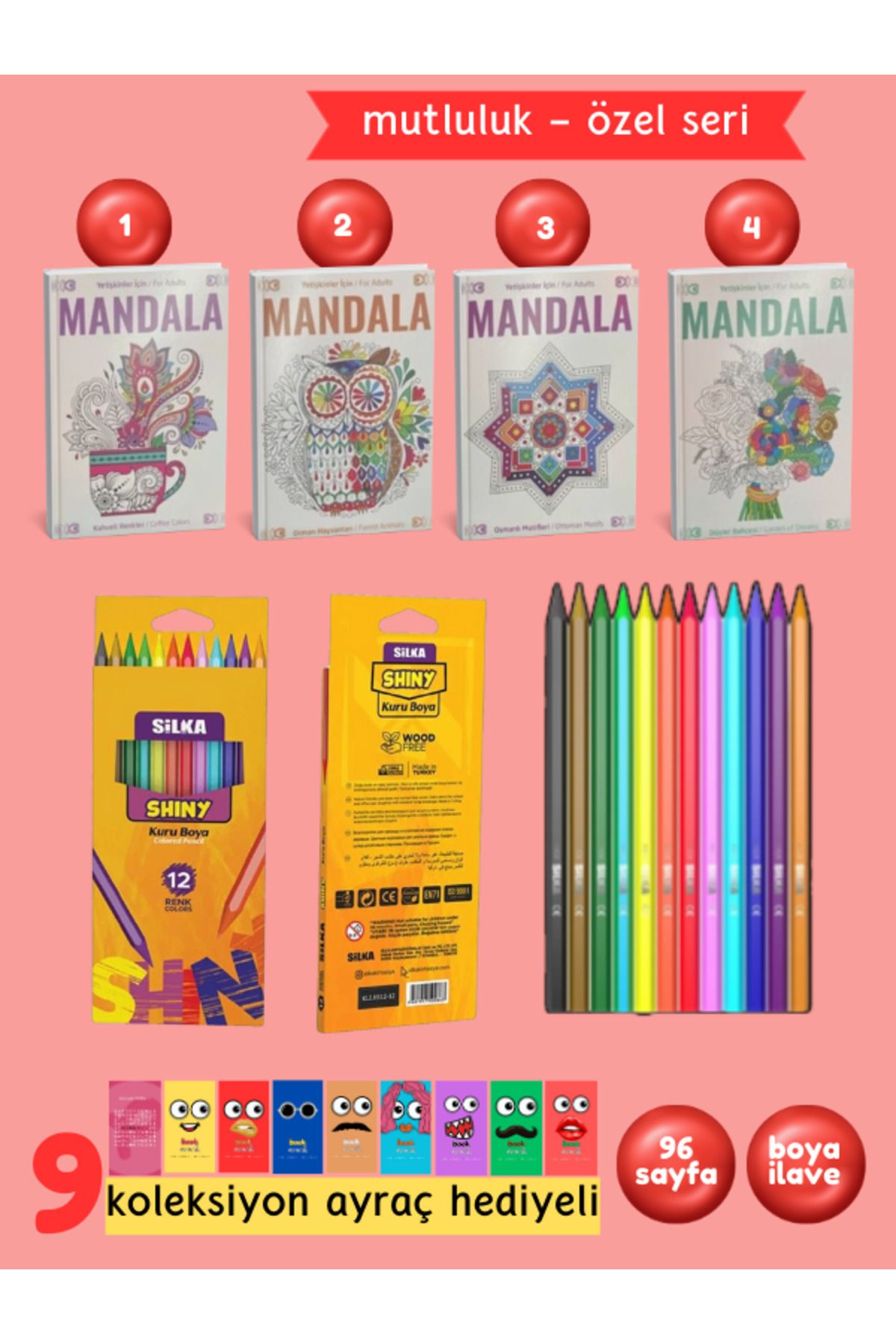 Pembe Pasaj Yetişkinler İçin Mandala Boyama Kitabı Büyükler İçin Mandala Terapi Seti 3 Kitap