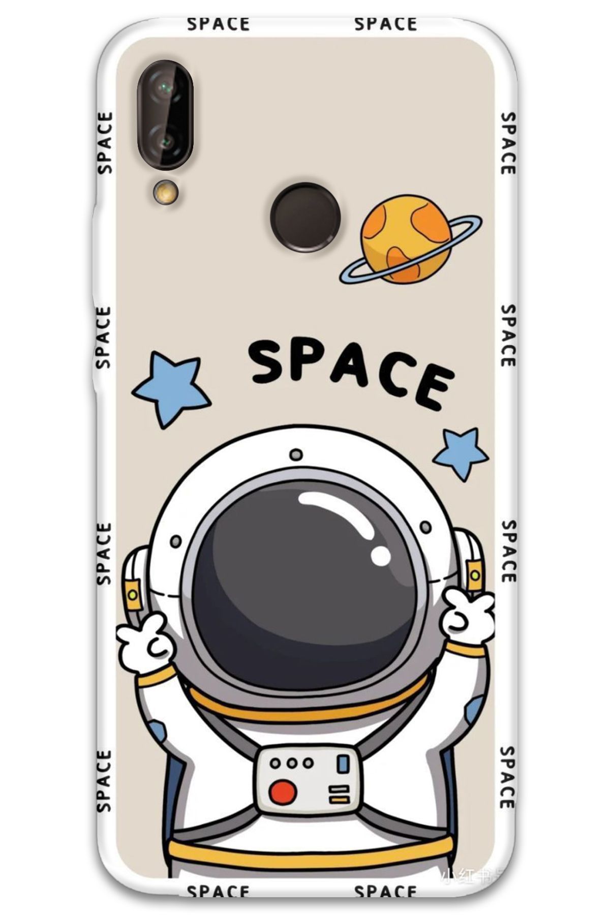 Gramaphone Huawei P Smart 2019 Uyumlu Astronot Desenli Telefon Kılıfı + Ekran Koruyucu - 5865