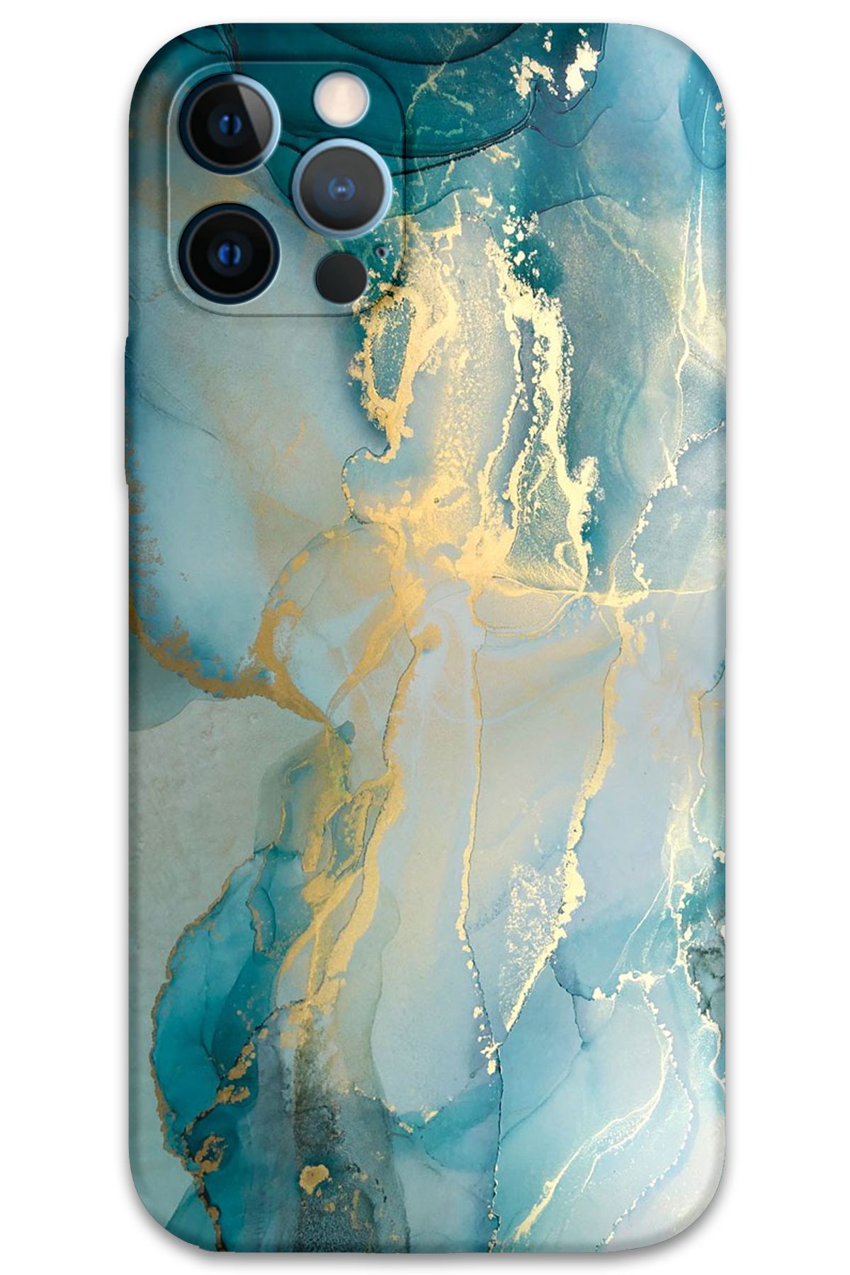 Gramaphone iPhone 12 Pro Uyumlu Mermer Desenli Telefon Kılıfı + Ekran Koruyucu - 5814
