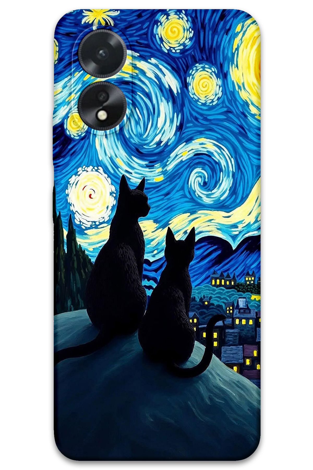 Gramaphone Oppo A38 Uyumlu Kedi Desenli Telefon Kılıfı + Ekran Koruyucu - 5782