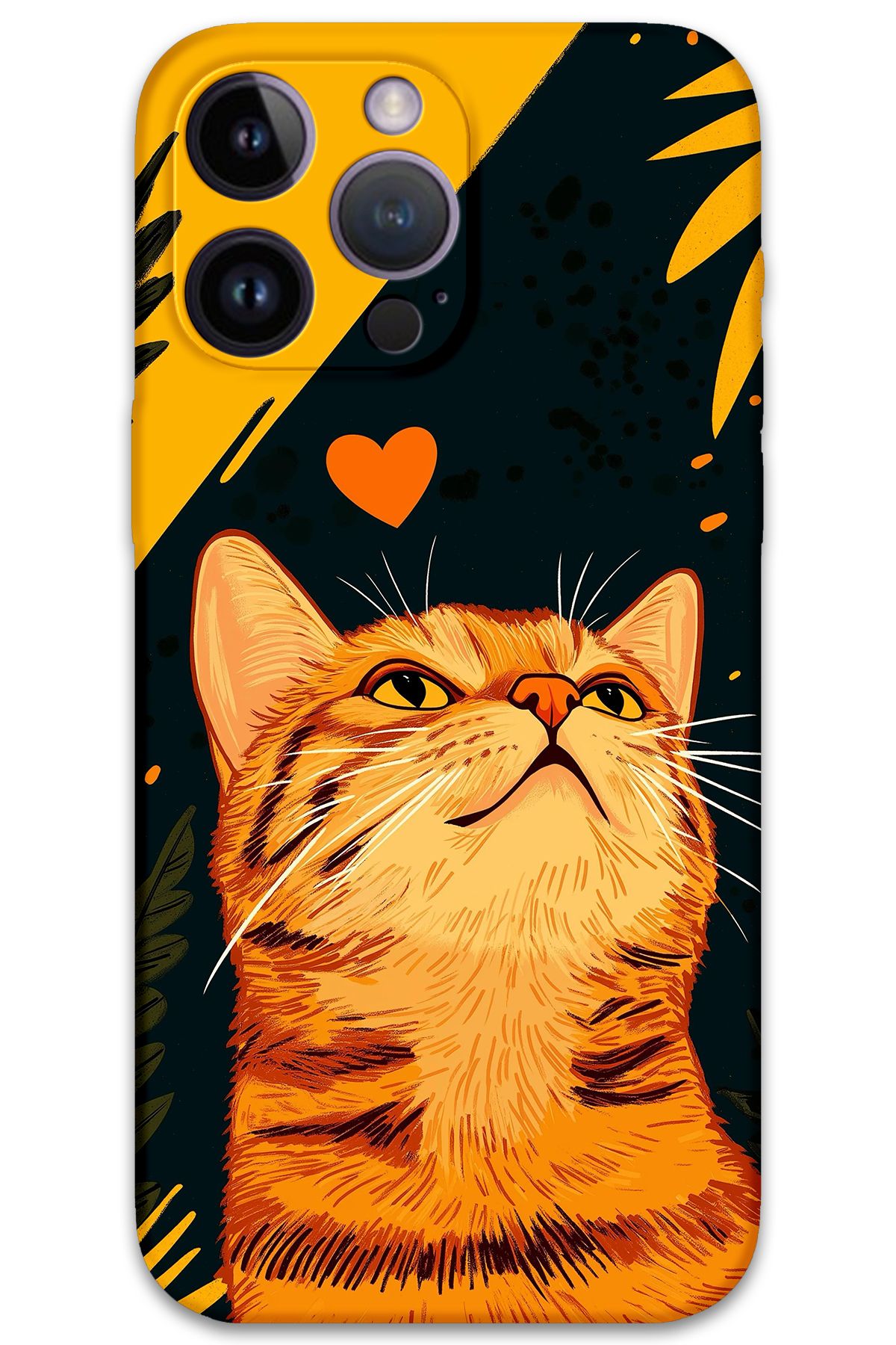 Gramaphone iPhone 14 Pro Max Uyumlu Kedi Desenli Telefon Kılıfı + Ekran Koruyucu - 5783