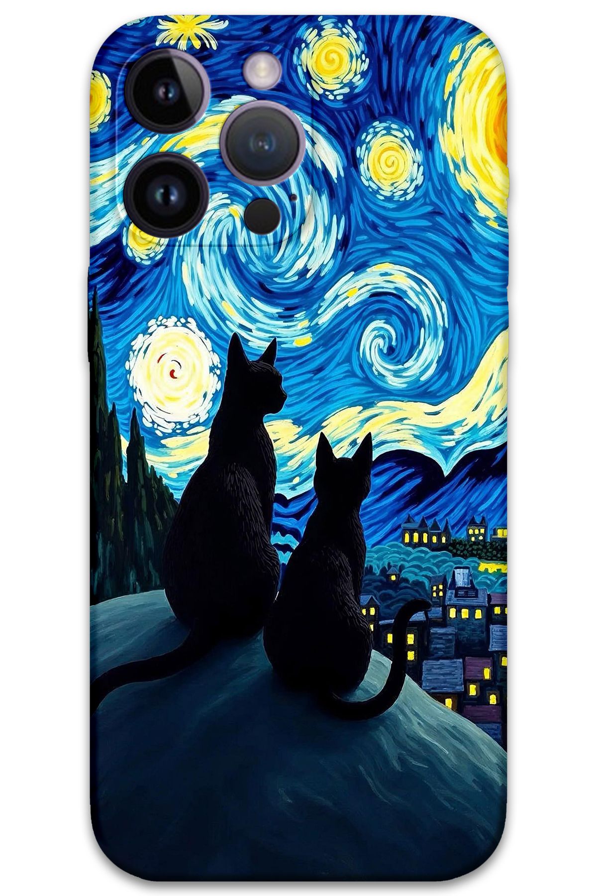Gramaphone iPhone 14 Pro Max Uyumlu Kedi Desenli Telefon Kılıfı + Ekran Koruyucu - 5782