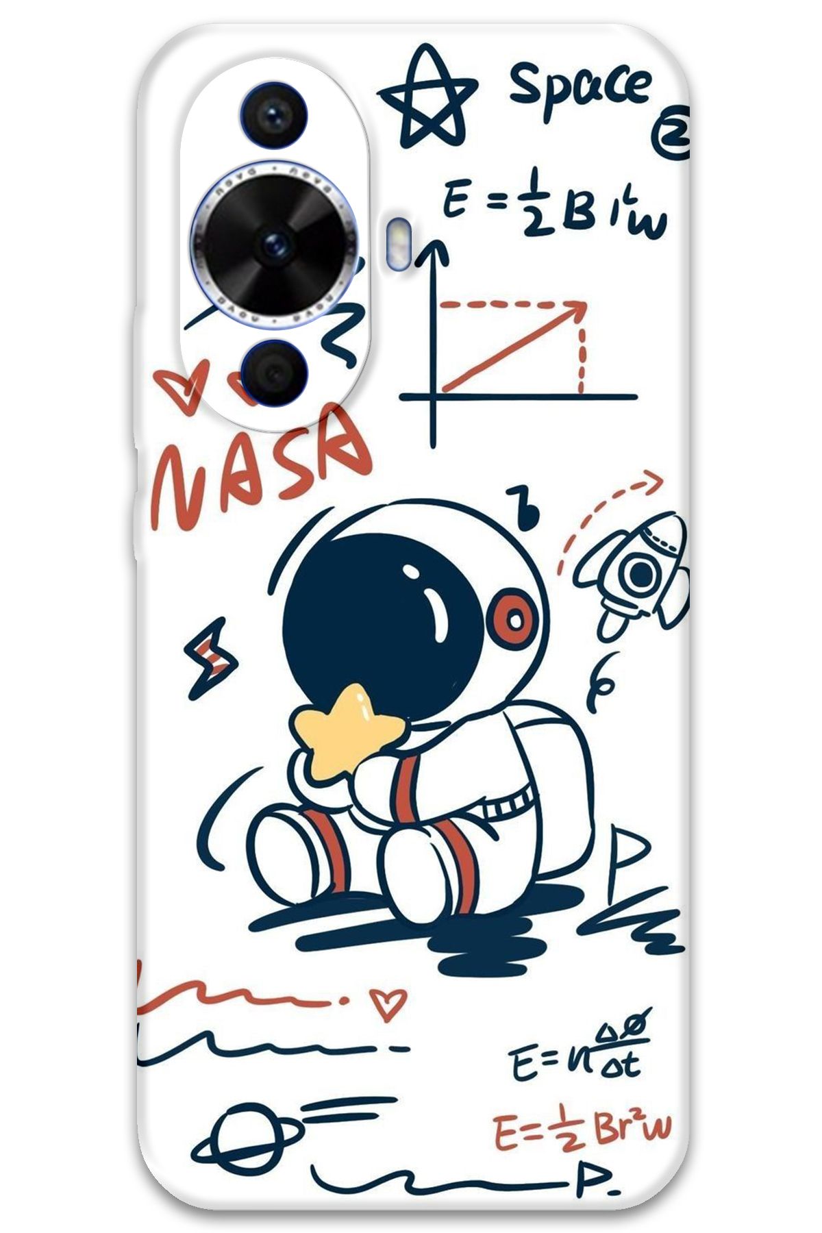Gramaphone Huawei Nova 12s Uyumlu Astronot Desenli Telefon Kılıfı + Ekran Koruyucu - 5858