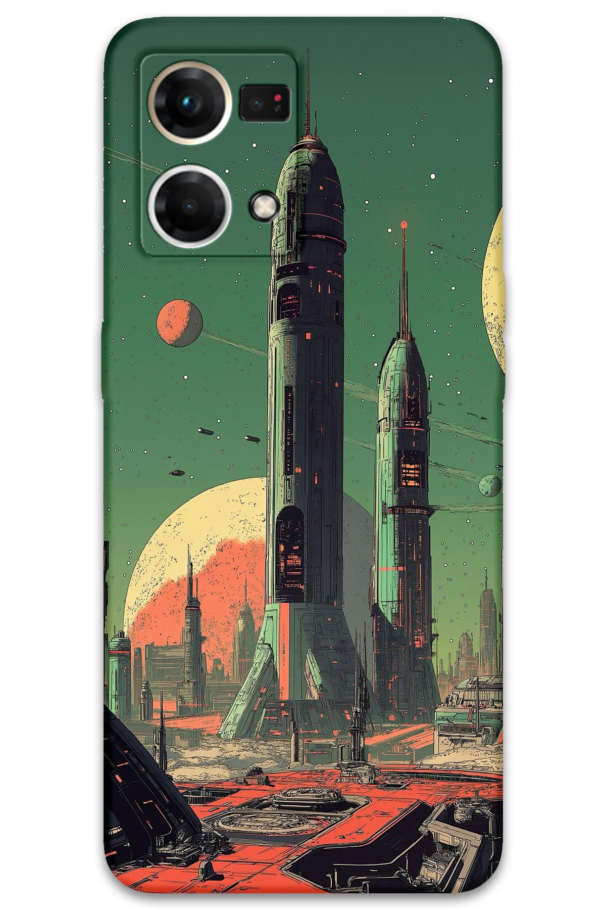 Gramaphone Oppo Reno 7 Uyumlu Uzay Desenli Telefon Kılıfı + Ekran Koruyucu - 5870