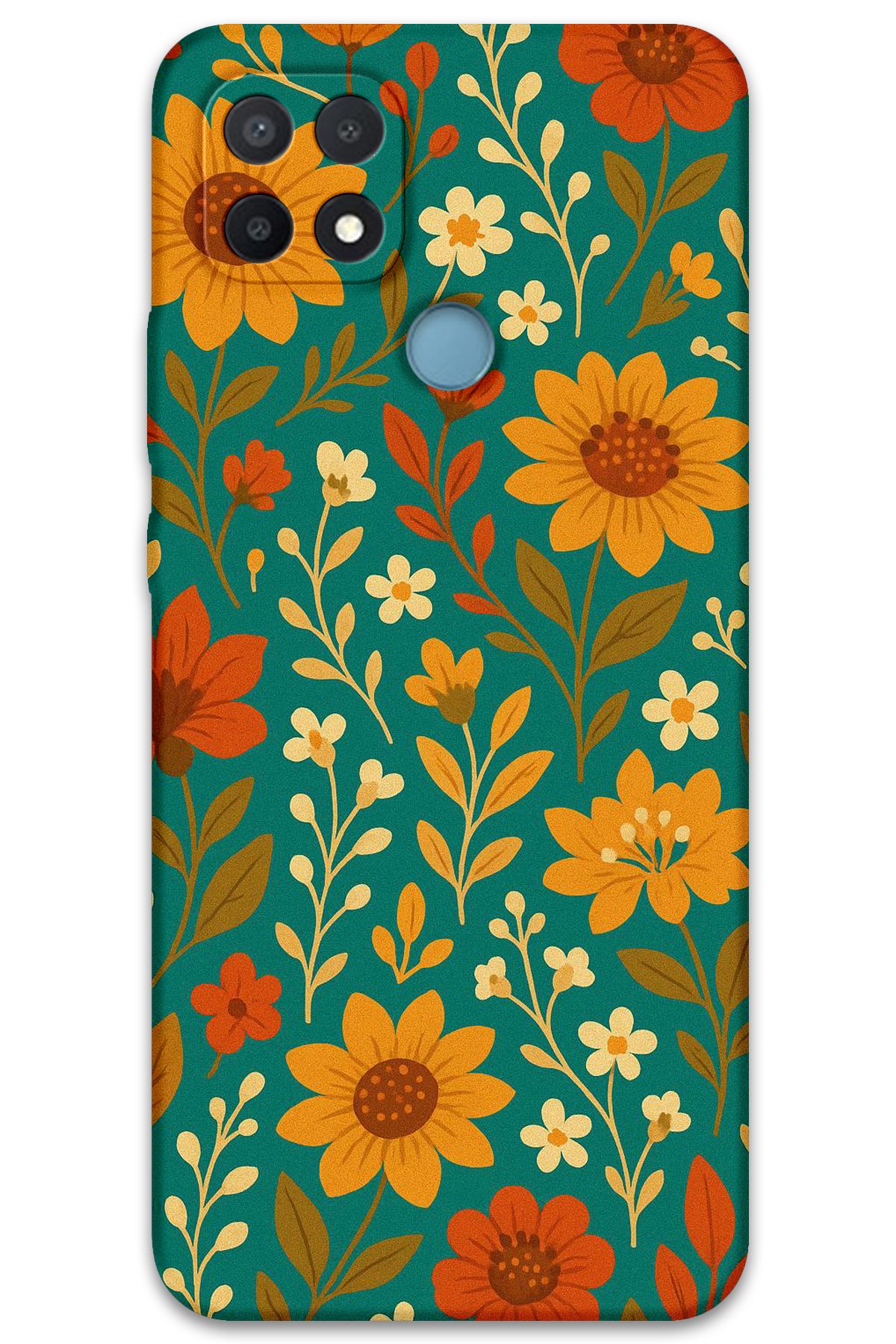 Gramaphone Oppo A15s Uyumlu Çiçek Desenli Telefon Kılıfı + Ekran Koruyucu - 5786