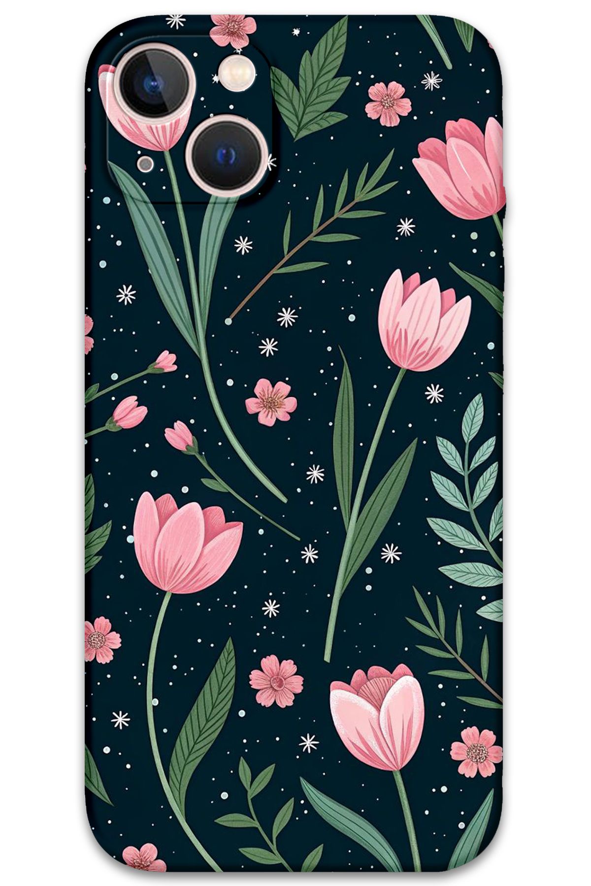 Gramaphone iPhone 15 Uyumlu Çiçek Desenli Telefon Kılıfı + Ekran Koruyucu - 5788