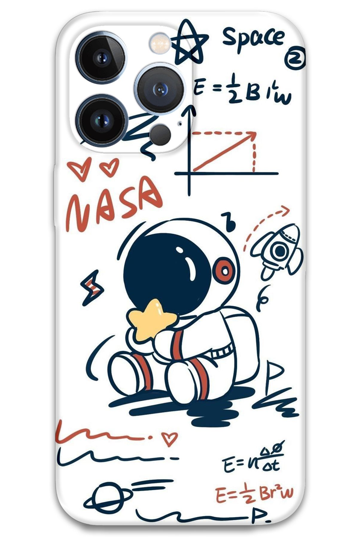 Gramaphone iPhone 13 Pro Uyumlu Astronot Desenli Telefon Kılıfı + Ekran Koruyucu - 5858