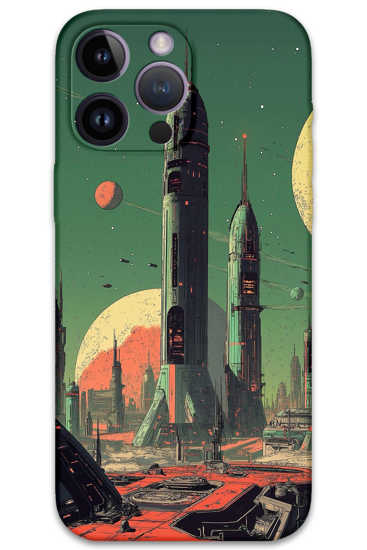 Gramaphone iPhone 14 Pro Max Uyumlu Uzay Desenli Telefon Kılıfı + Ekran Koruyucu - 5870
