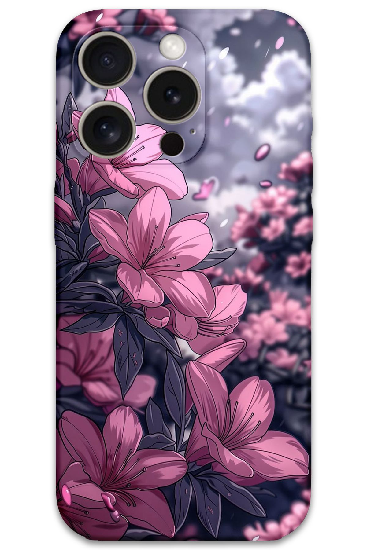 Gramaphone iPhone 15 Pro Max Uyumlu Çiçek Desenli Telefon Kılıfı + Ekran Koruyucu - 5796