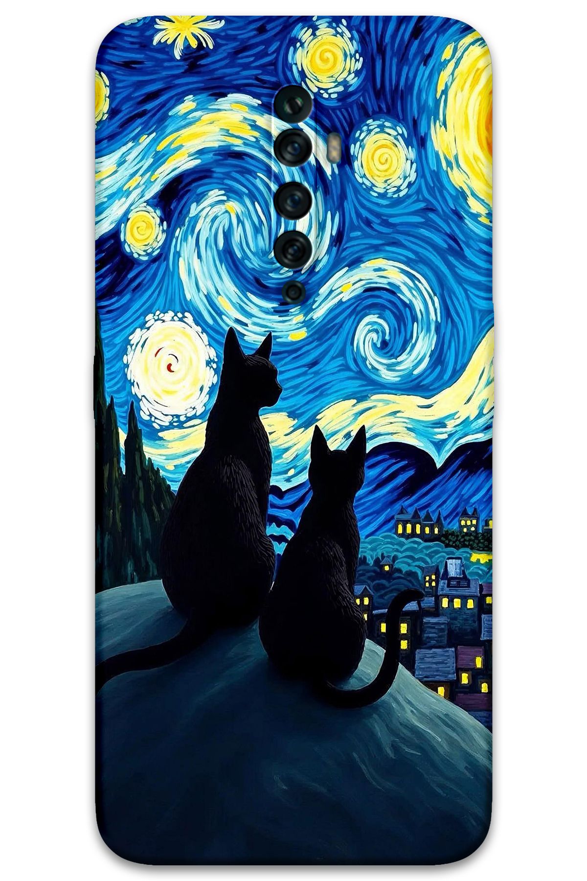 Gramaphone Oppo Reno 2z Uyumlu Kedi Desenli Telefon Kılıfı + Ekran Koruyucu - 5782