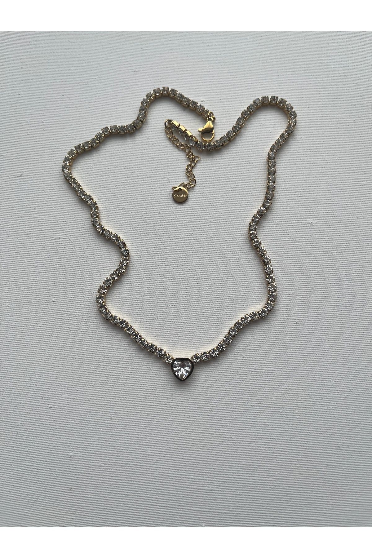 Alya Jewelry Çelik Gold Su Yolu Kalpli Kolye