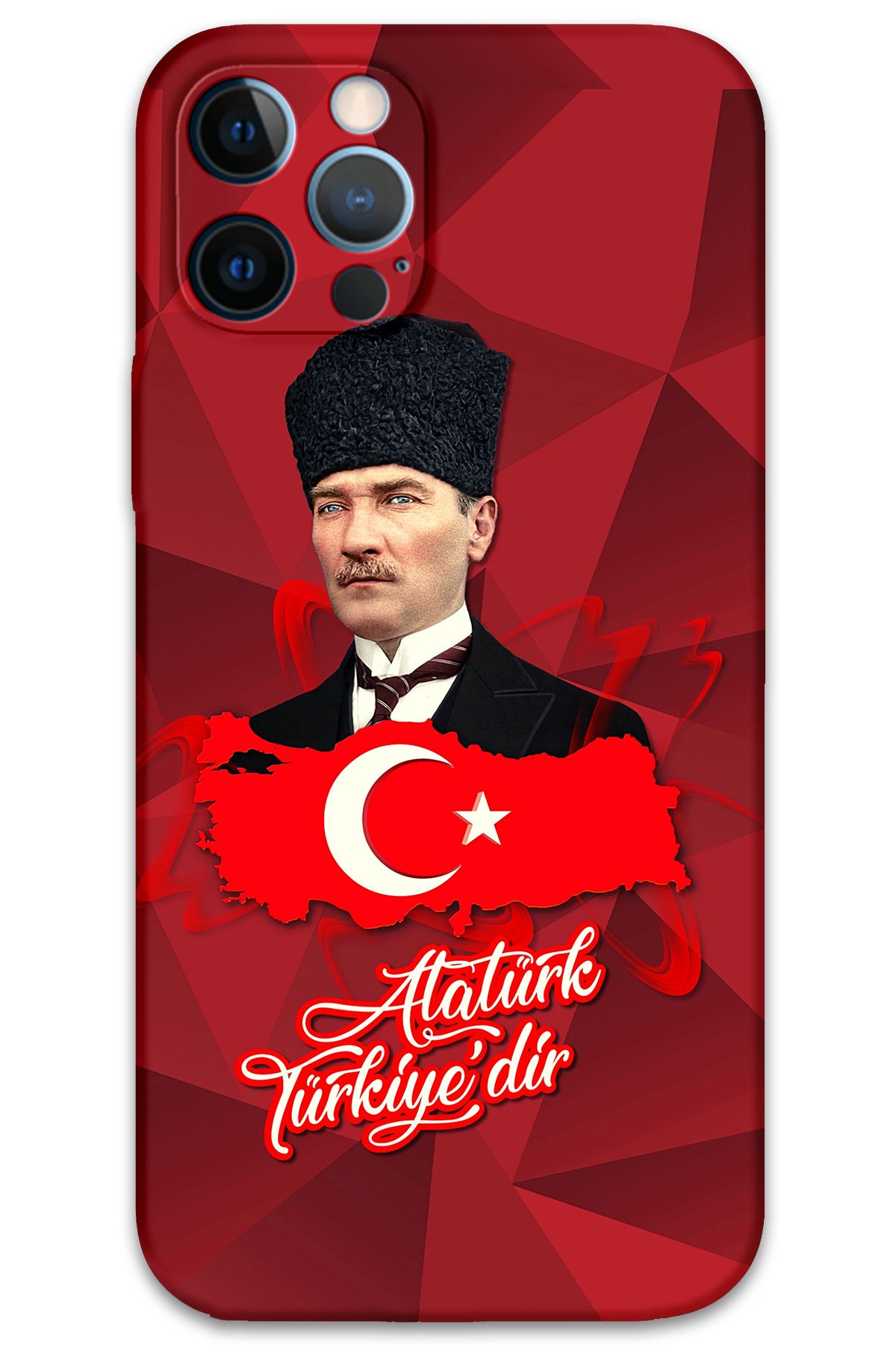 Gramaphone iPhone 12 Pro Max Uyumlu Atatürk Desenli Telefon Kılıfı + Ekran Koruyucu - 5851