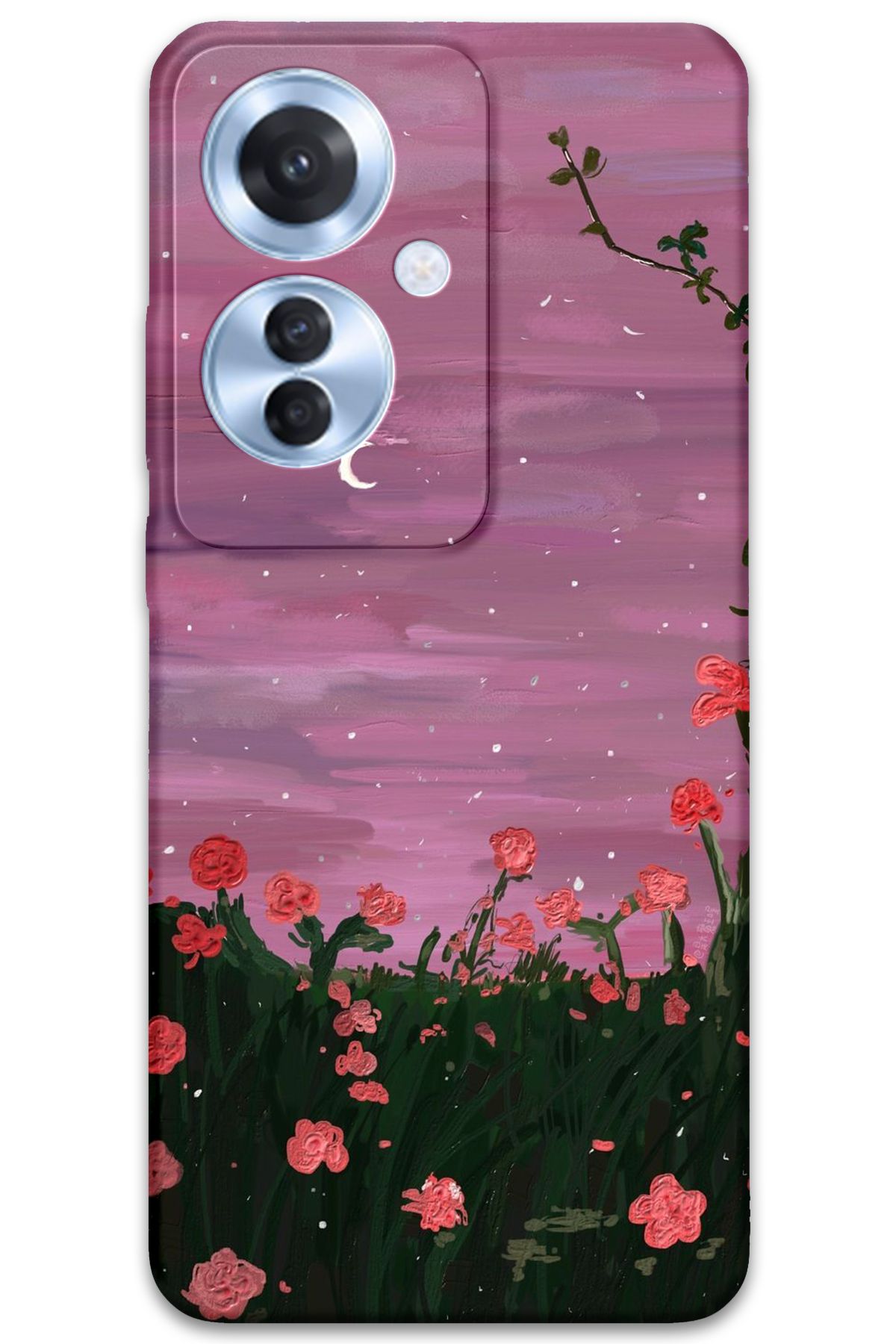 Gramaphone Oppo Reno 11F Uyumlu Çiçek Desenli Telefon Kılıfı + Ekran Koruyucu - 5793