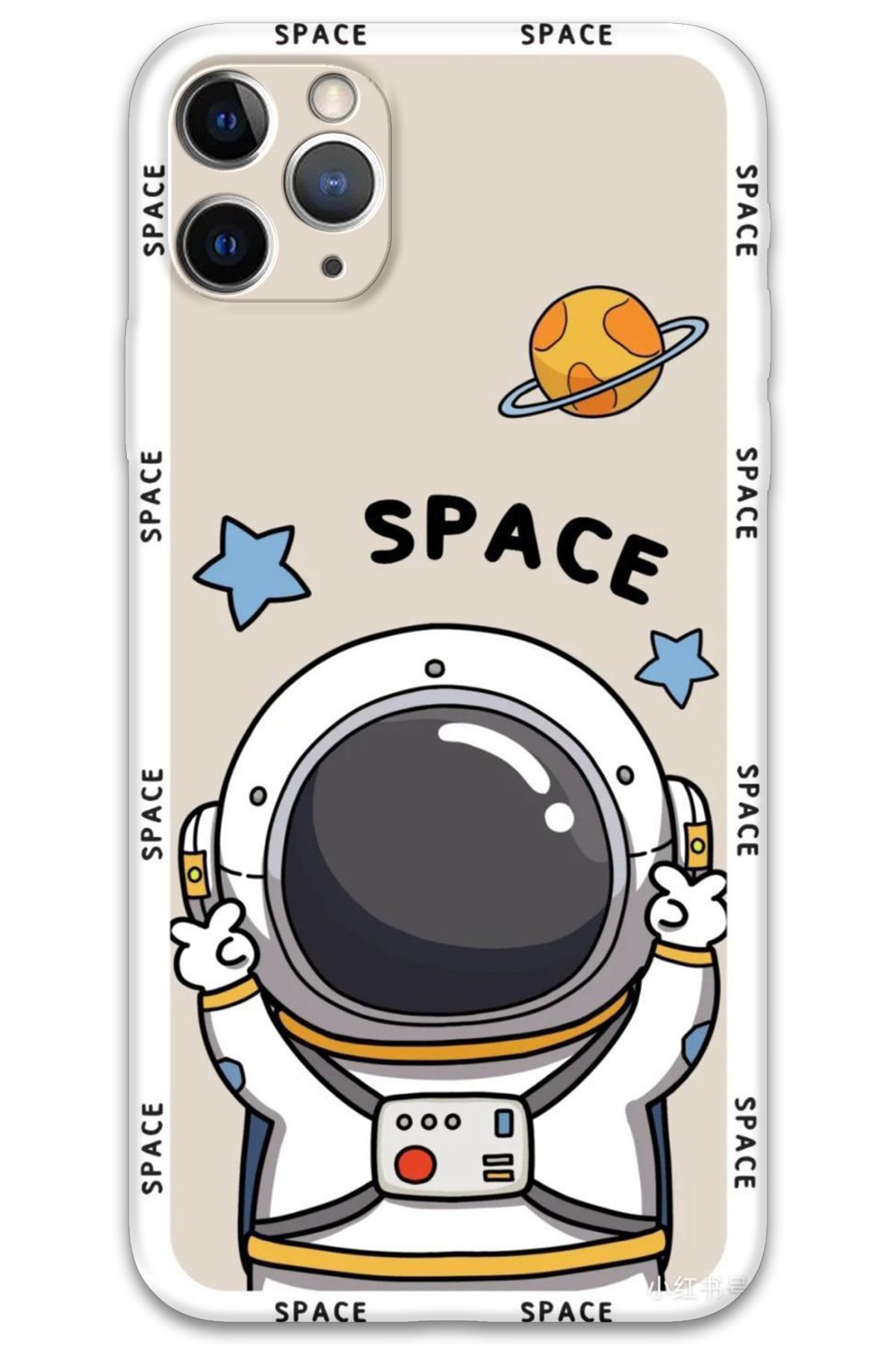 Gramaphone iPhone 11 Pro Max Uyumlu Astronot Desenli Telefon Kılıfı + Ekran Koruyucu - 5865